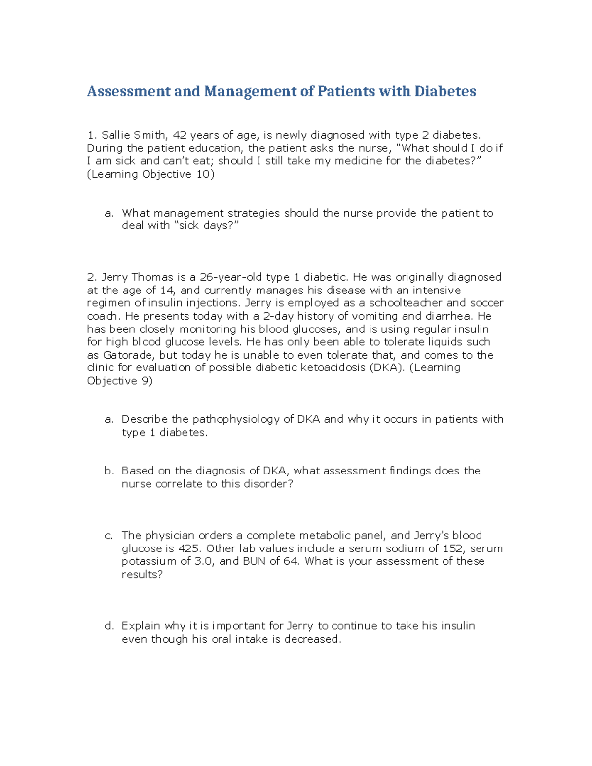 Case Stud Diabetes - Assessment and Management of Patients with ...