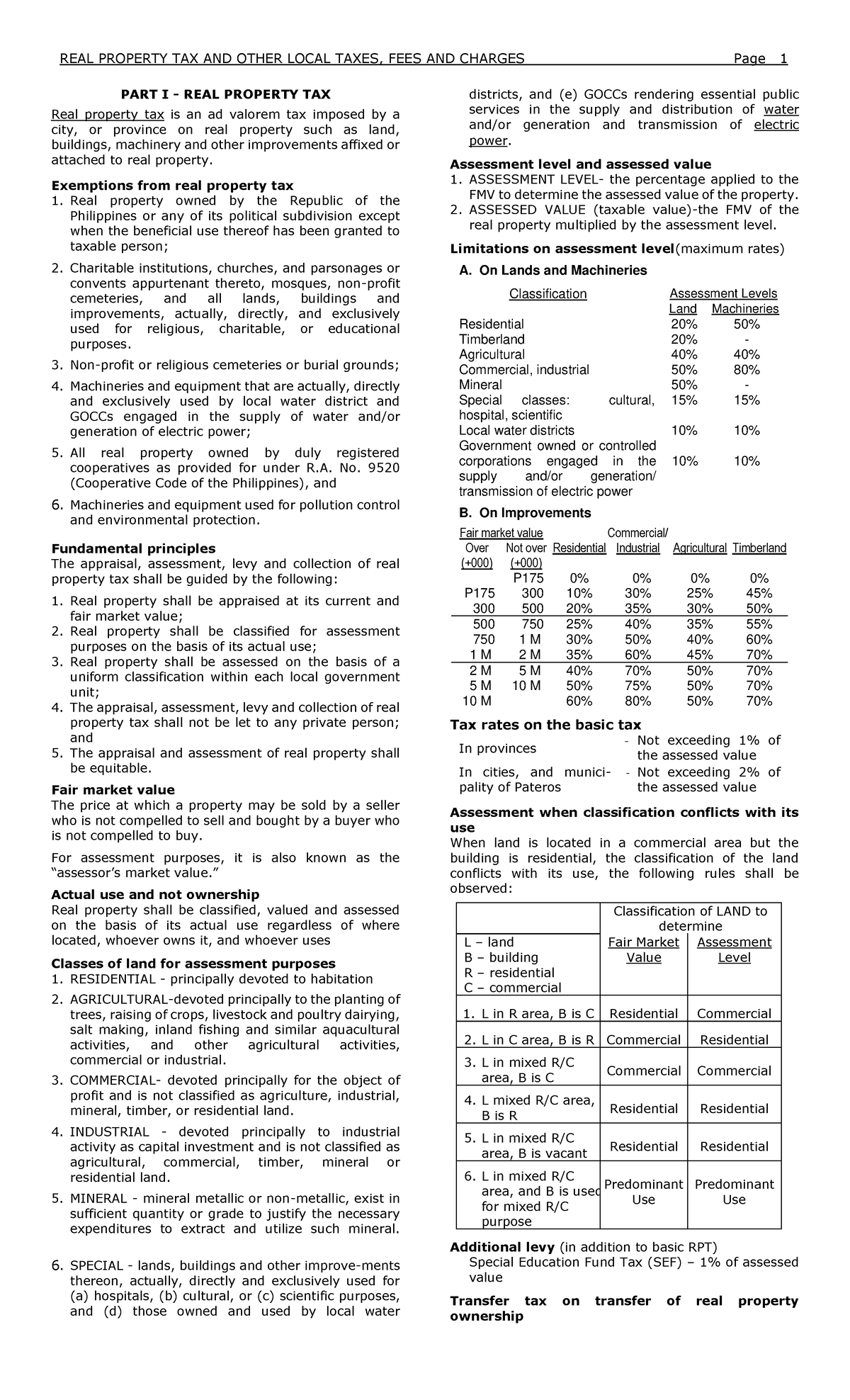 Local Taxes - REAL PROPERTY TAX AND OTHER LOCAL TAXES, FEES AND CHARGES ...