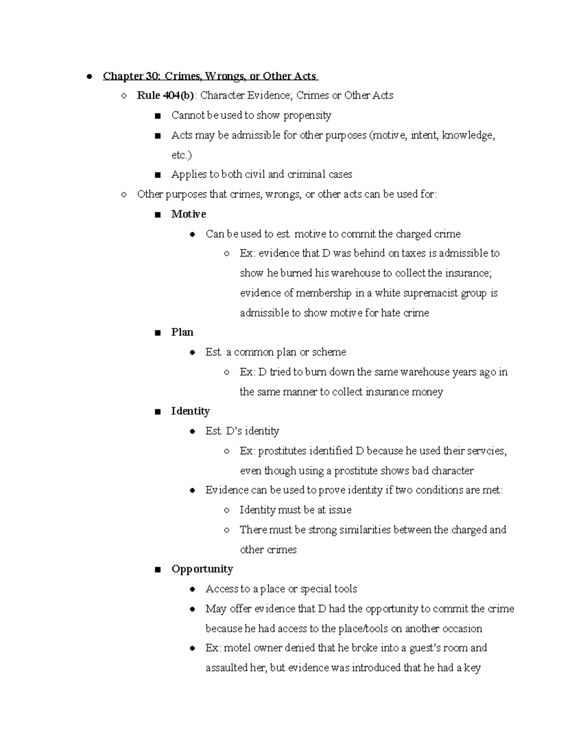 Evidence- Character Evidence Notes 2 - Chapter 30: Crimes, Wrongs, Or ...