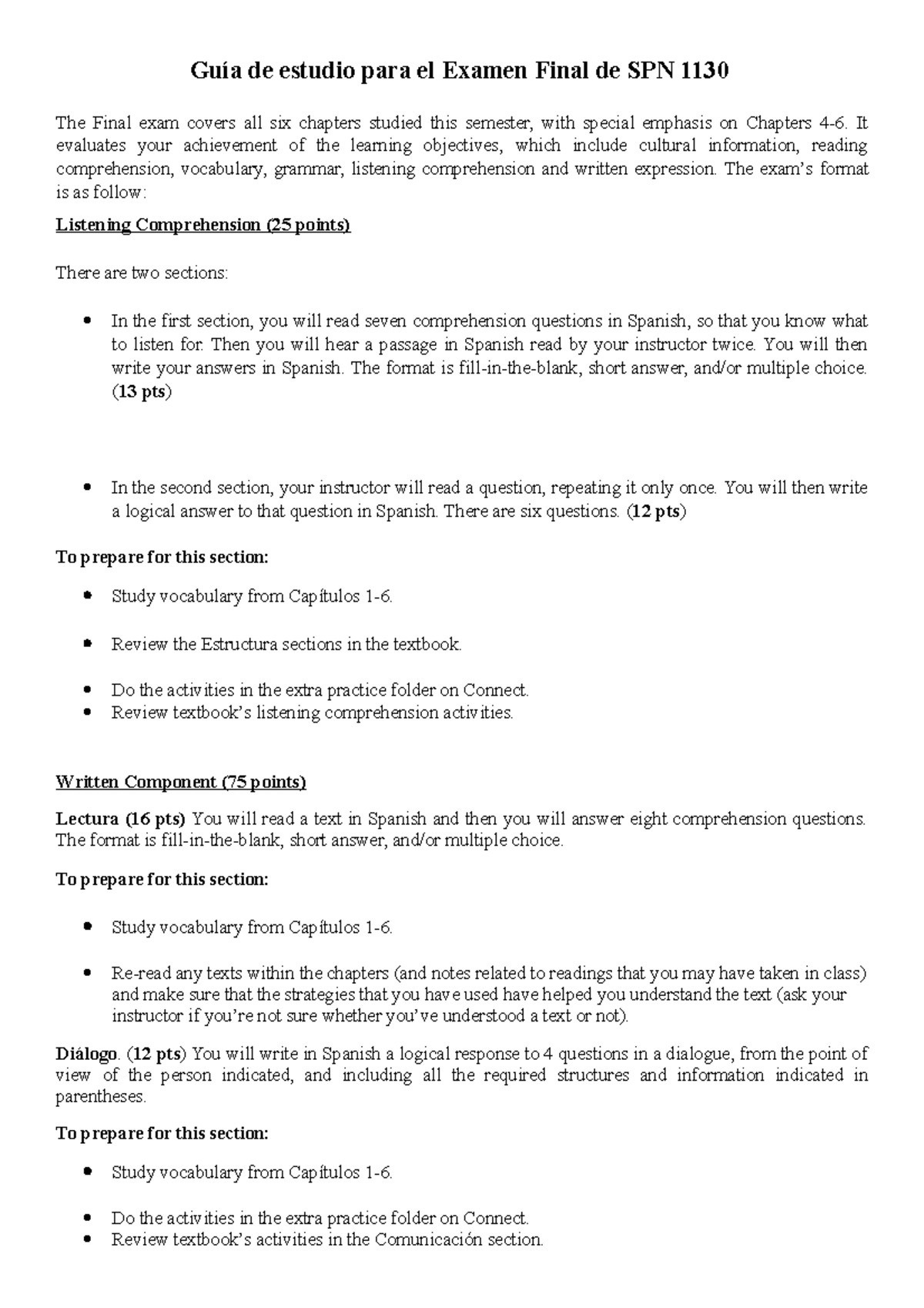 Final Exam Study guide - de estudio para el Examen Final de SPN 1130 ...
