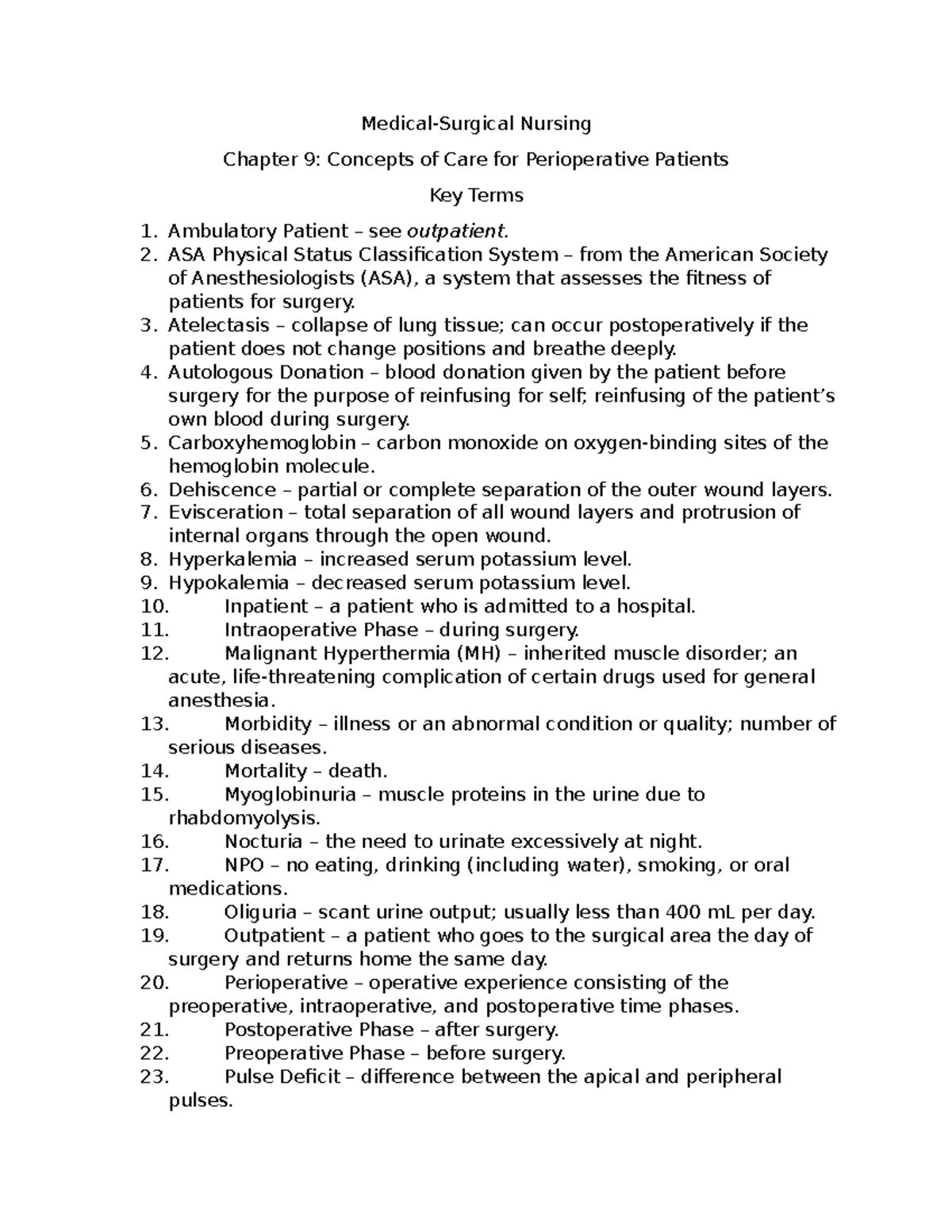 Medical Surgical Ch 9Key Terms - Medical-Surgical Nursing Chapter 9 ...