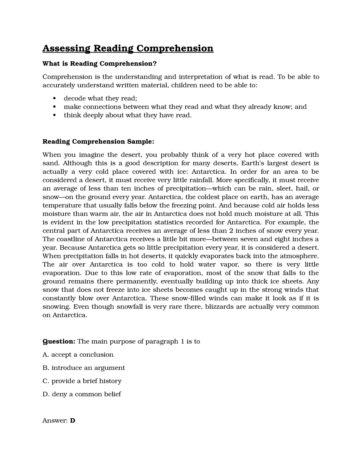 Assessing Reading Comprehension 2 - Assessing Reading Comprehension ...