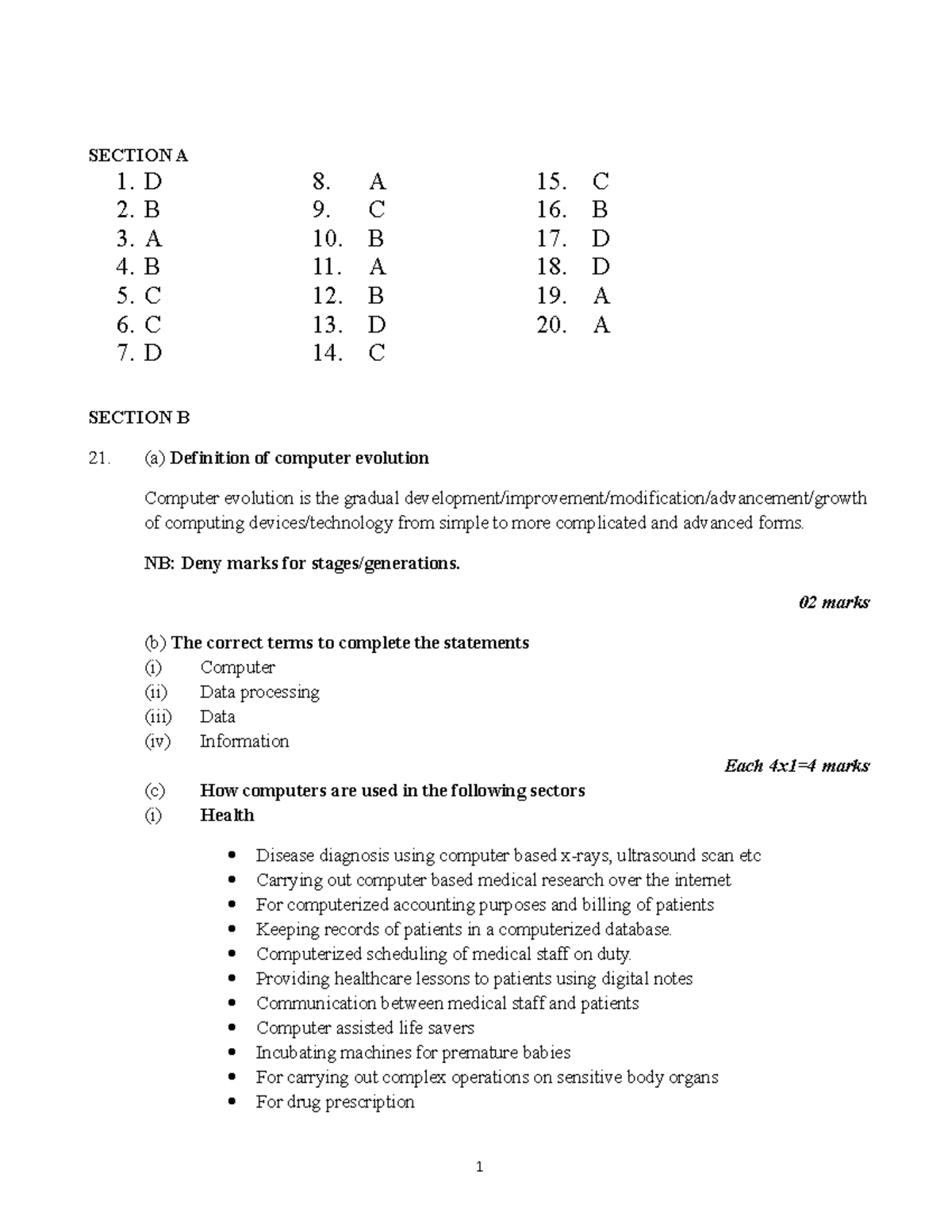 Draft Marking Guide UNEB UCE 2017 Computer Studies Paper One SECTION