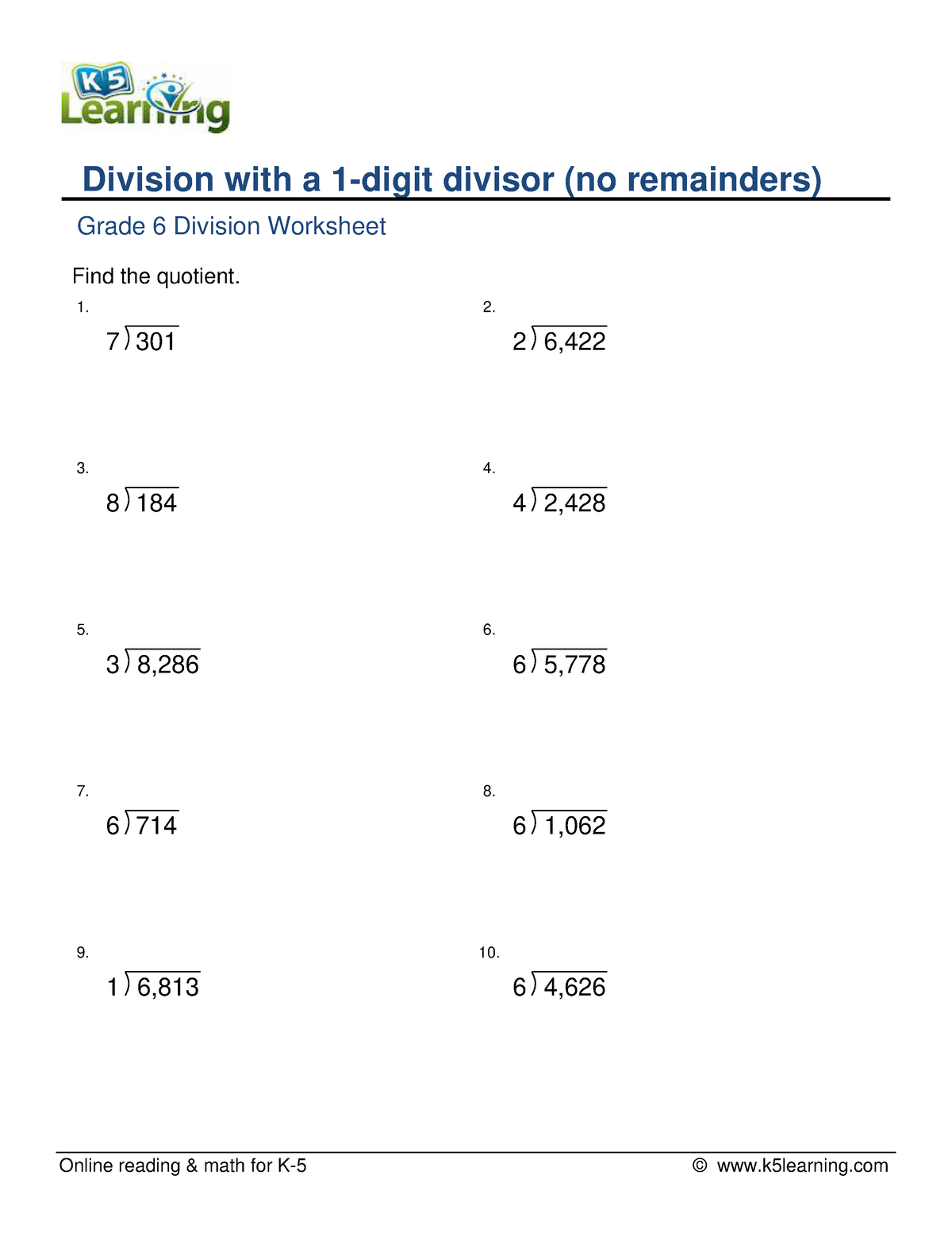 Grade-6-division-by-1-digit-0-10000-no-remainder-a - Online reading ...