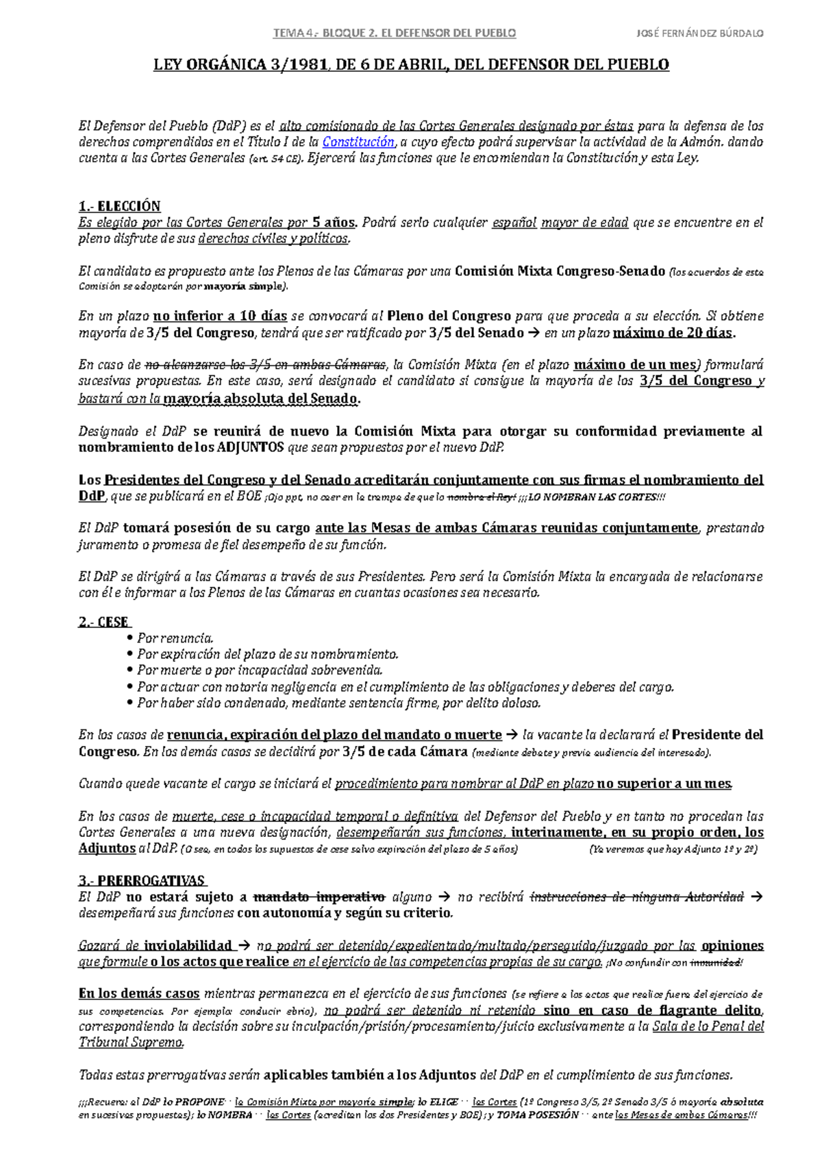 Resumen Bloque 2, Tema 4. El Defensor Del Pueblo - LEY ORGÁNICA 3/1981 ...