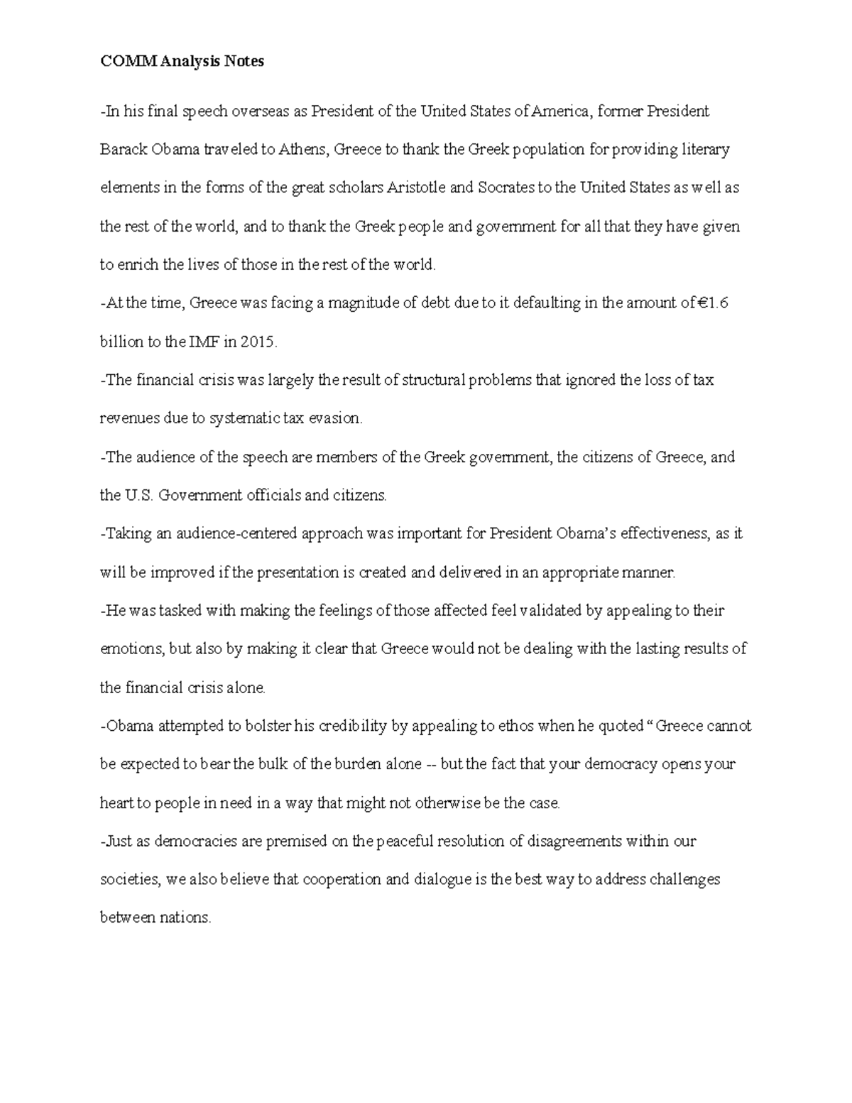 Comm Analysis Notes N A In His Final Speech Overseas As President Of