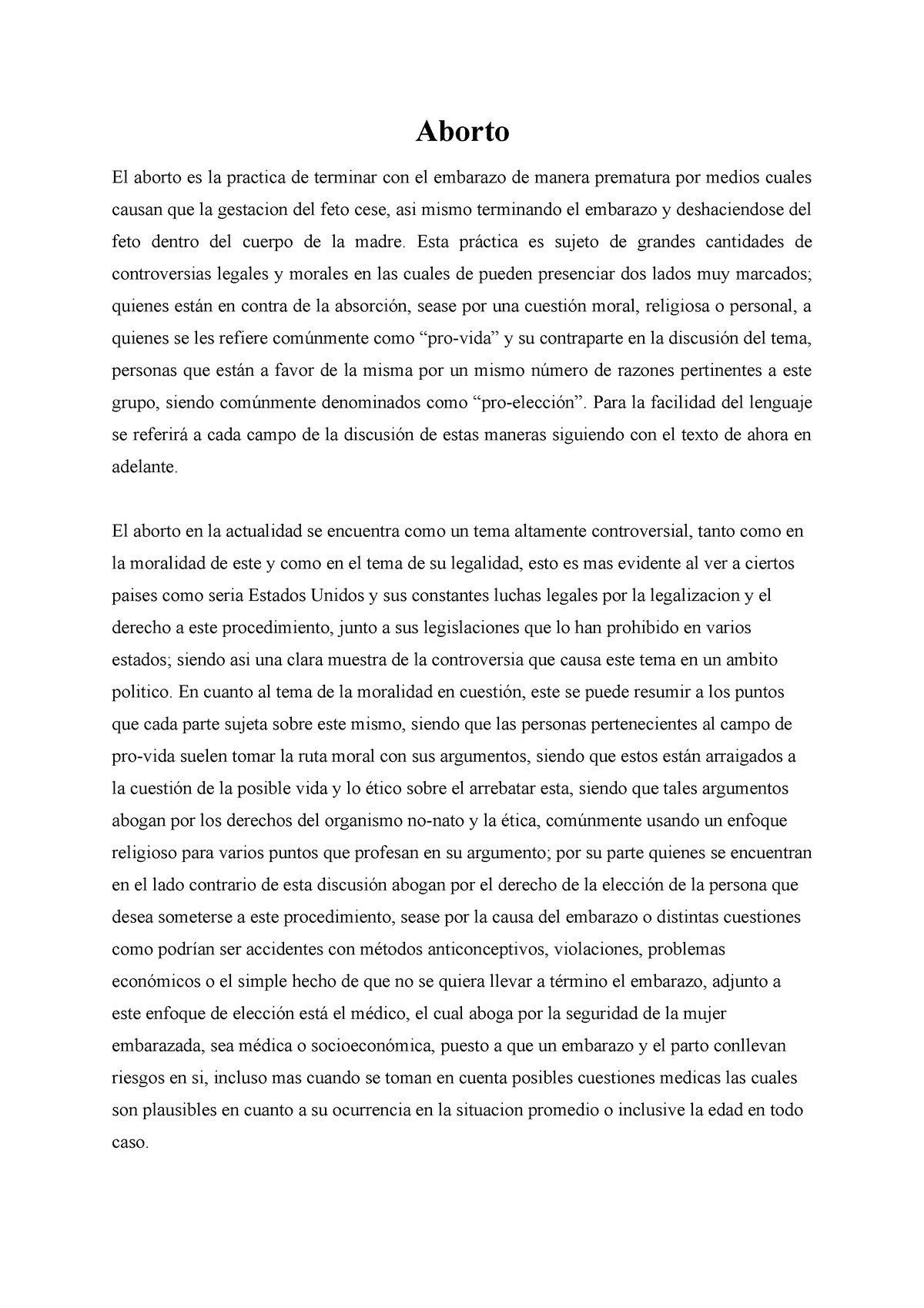 Evidencia 3 Literatura - Aborto El aborto es la practica de terminar ...