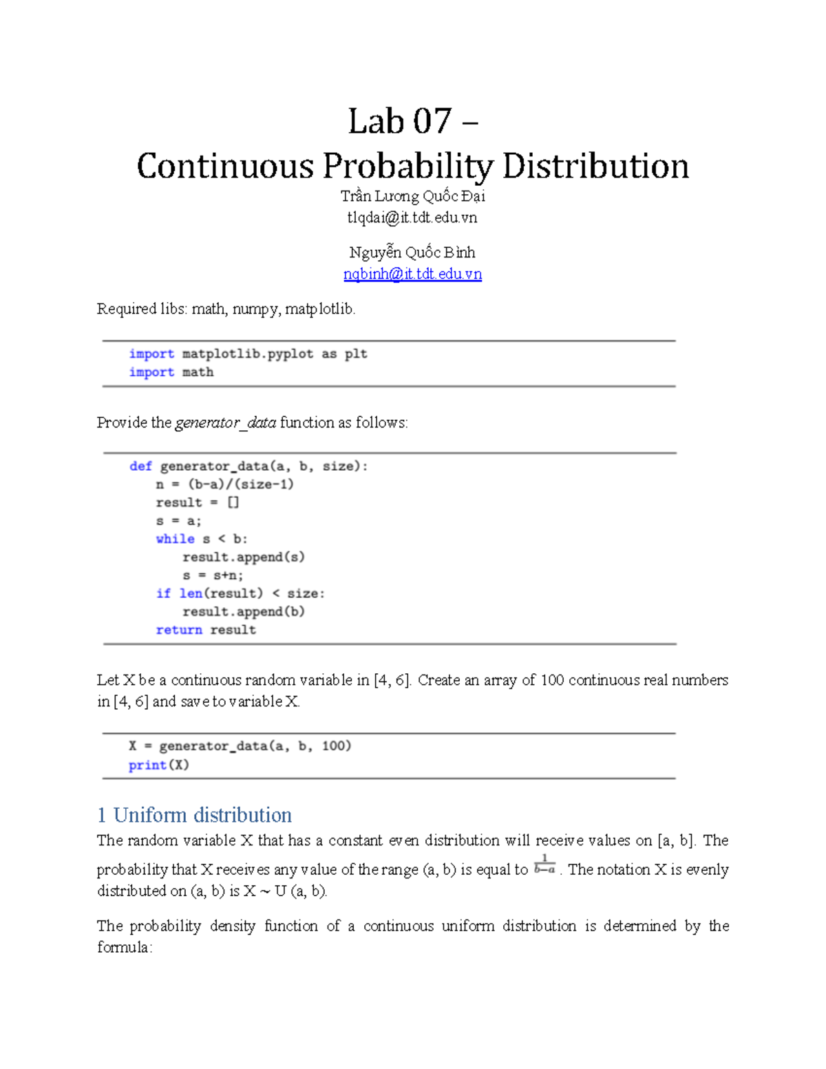Lab-07-Continuous Distribution - Lab 0 7 – Continuous Probability ...