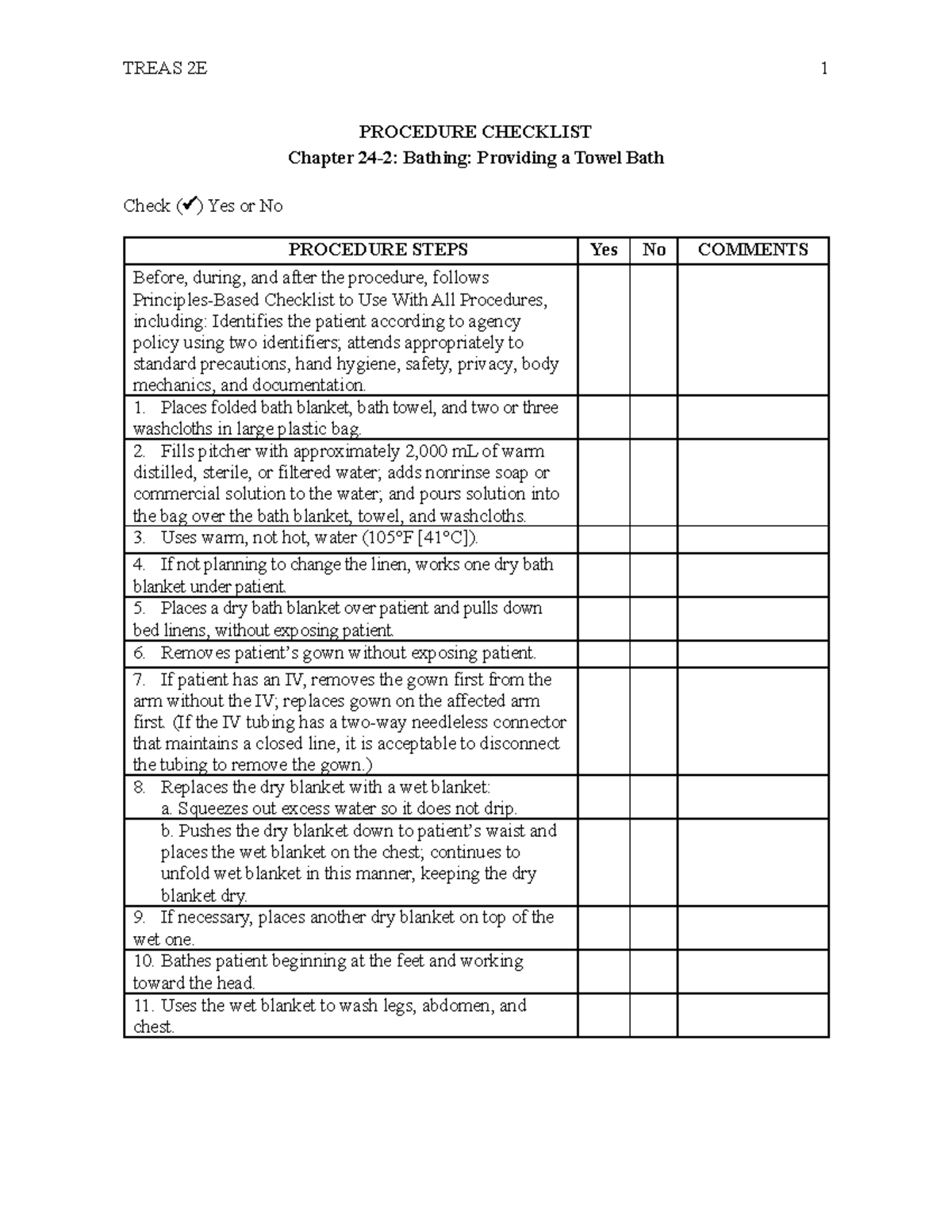 Fadavis chp24-02 bathing providing a towel bath - TREAS 2E PROCEDURE ...