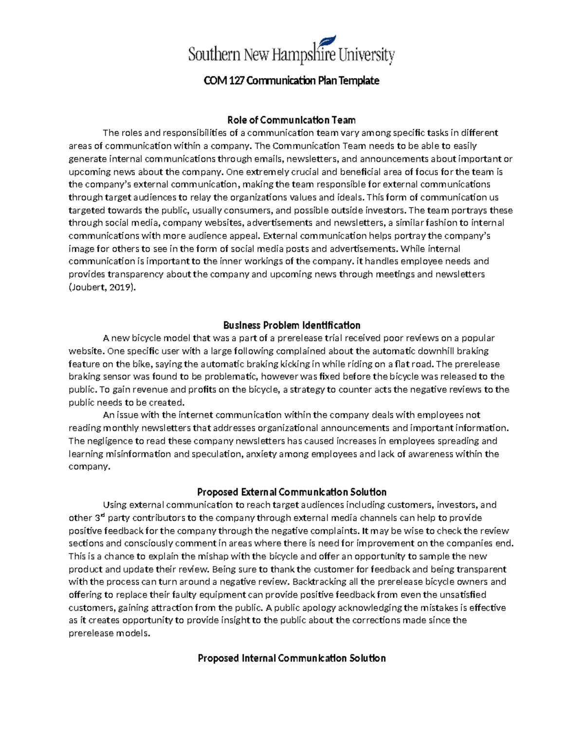 COM 127 Communication Plan KB - The Communication Team needs to be able ...