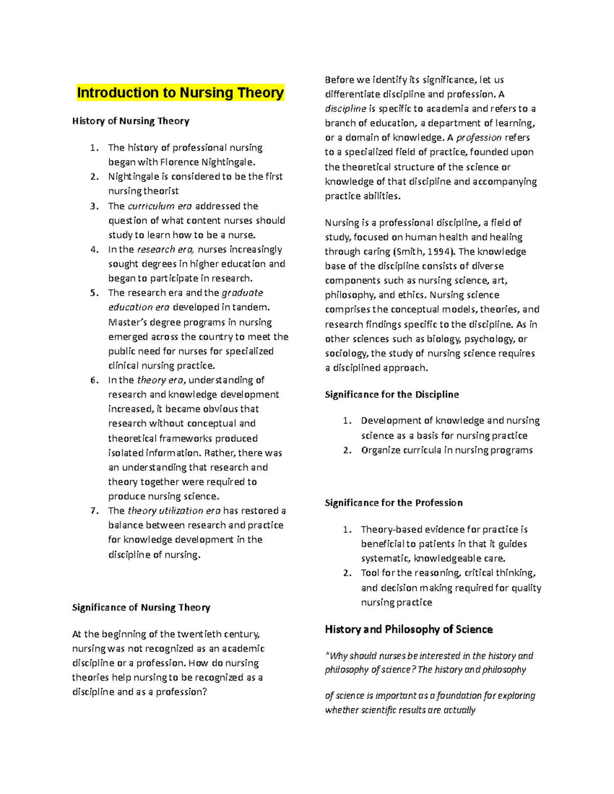 TFN Midterms- Reviewer - Introduction to Nursing Theory History of ...