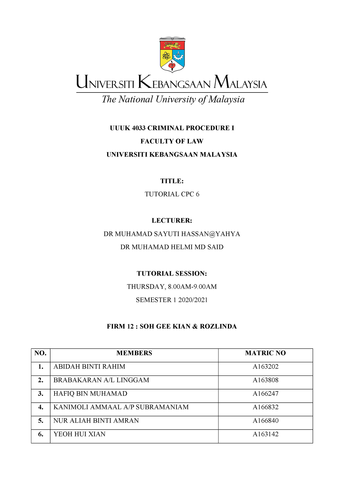 Criminal Procedure Code I Tutorial Question And Answer UUUK 4033 