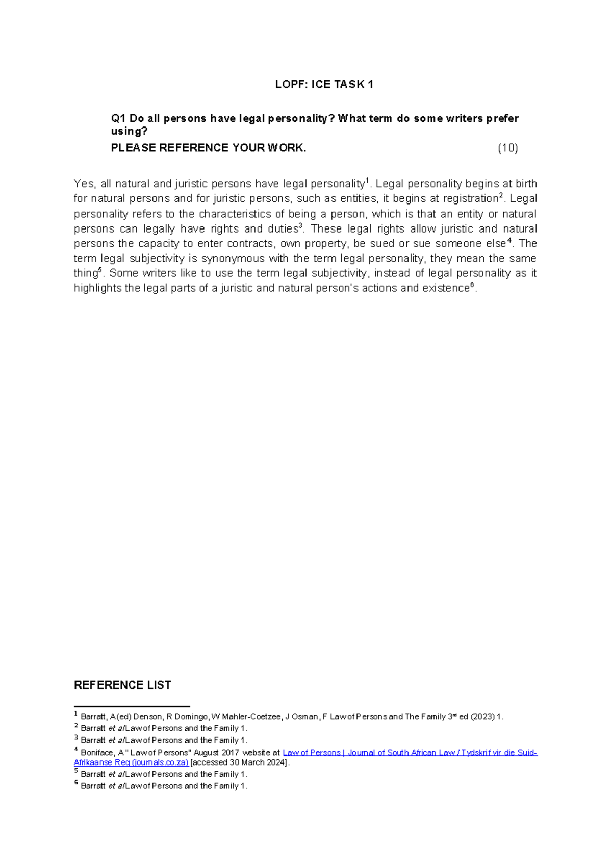 LOPF-ICE TASK 1 - law notes. - LOPF: ICE TASK 1 Q1 Do all persons have ...