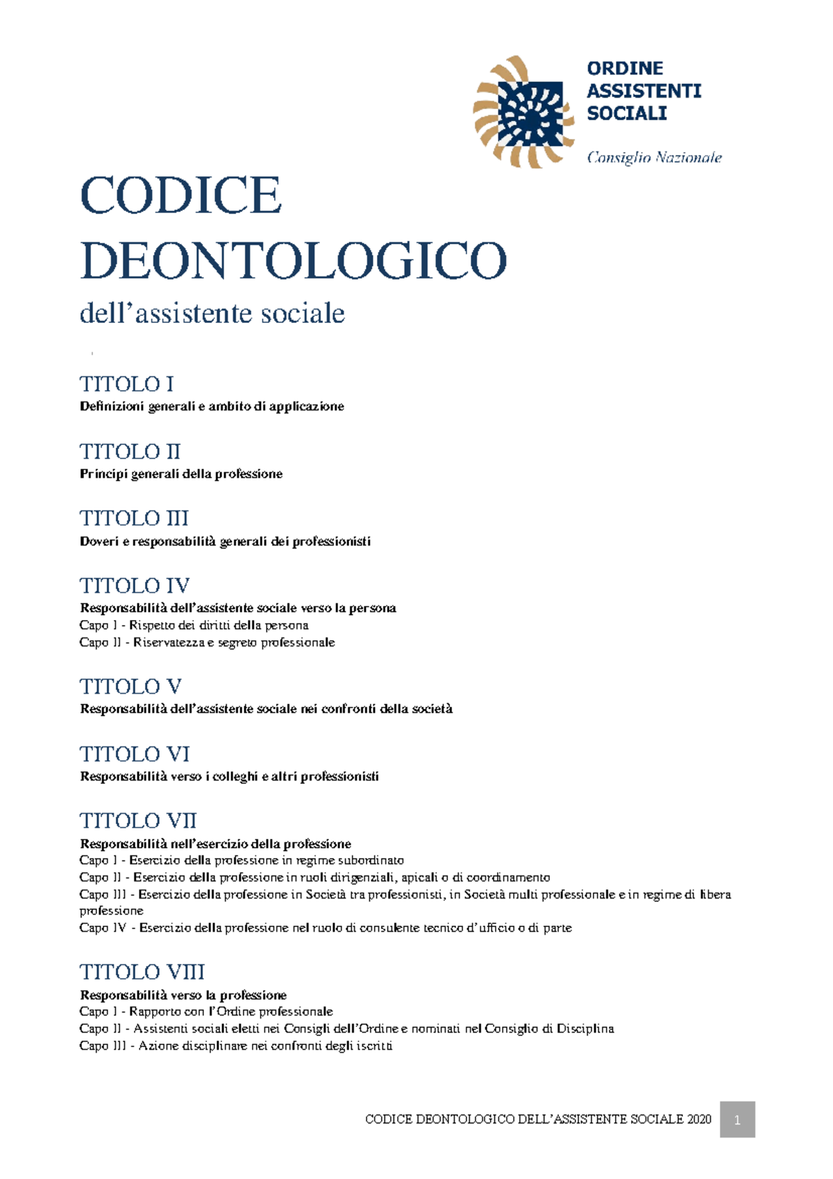 Codice Deontologico Assistente Sociale 2020 - CODI CE DEONTOLOGICO Dell ...