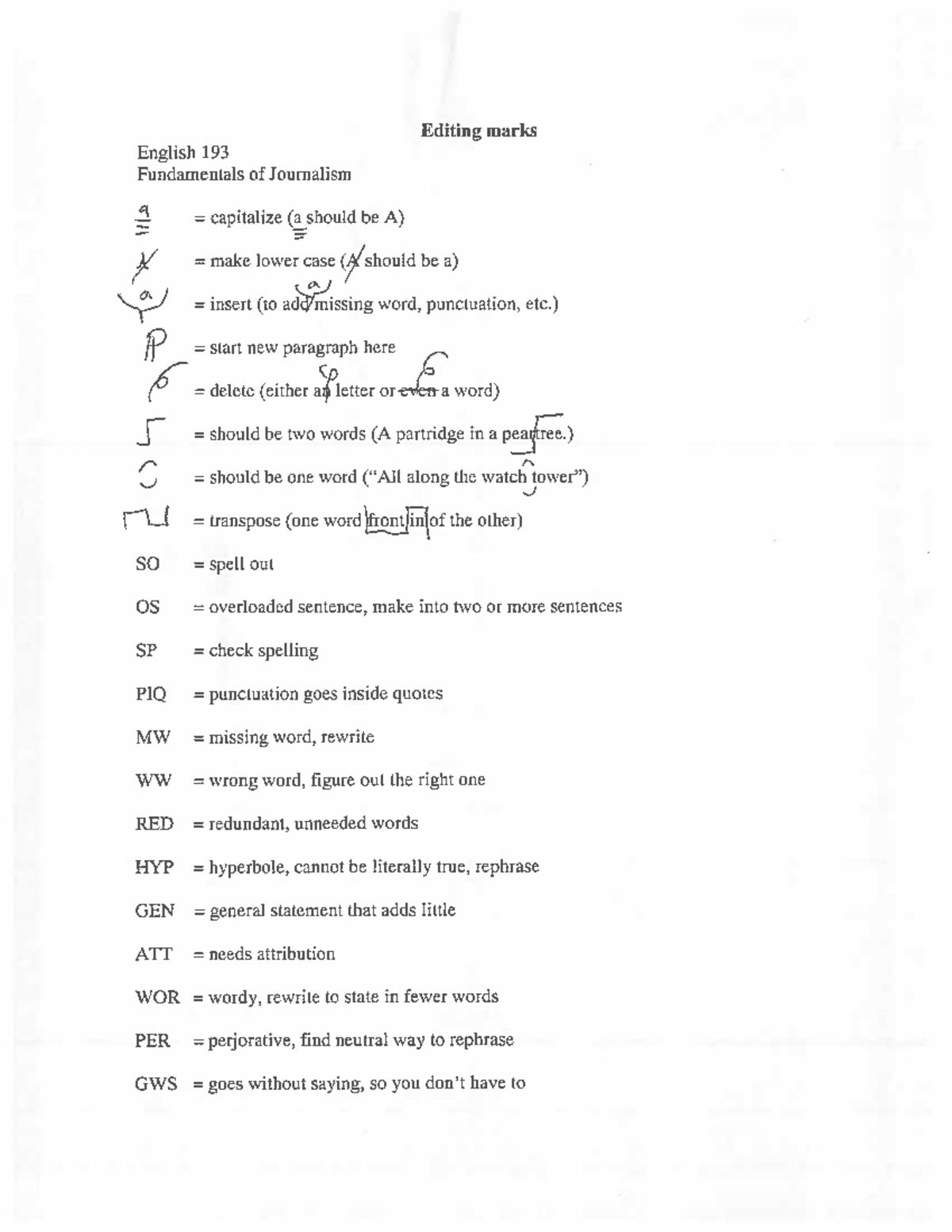 Eng 193 Editing Marks Lecture Notes 1 Eng 183 Studocu