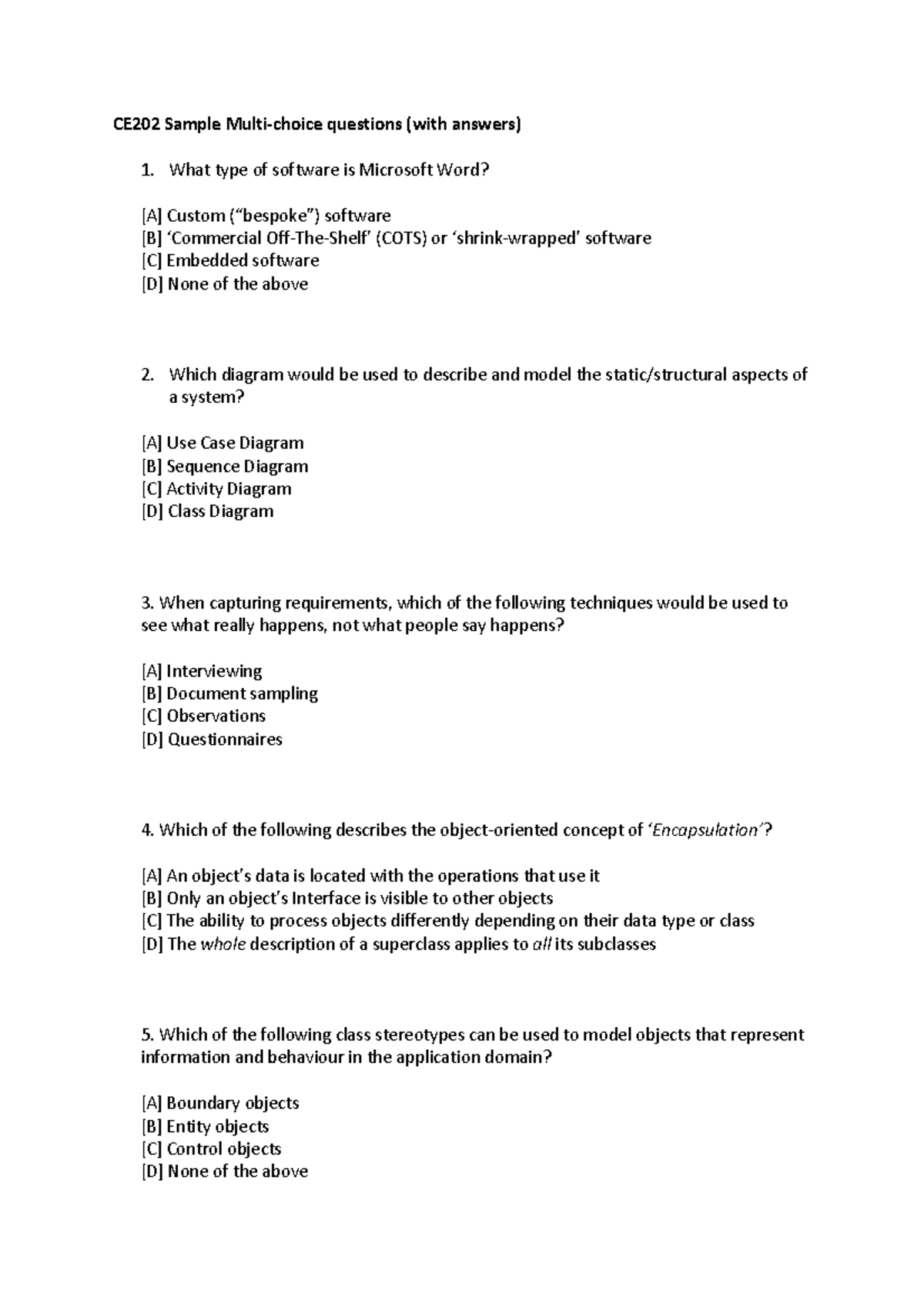 CE202 Sample Multichoice question and answers - CE202 Sample Multi ...