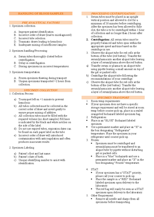 Specimen Handling AND Processing - SPECIMEN HANDLING AND PROCESSING ...