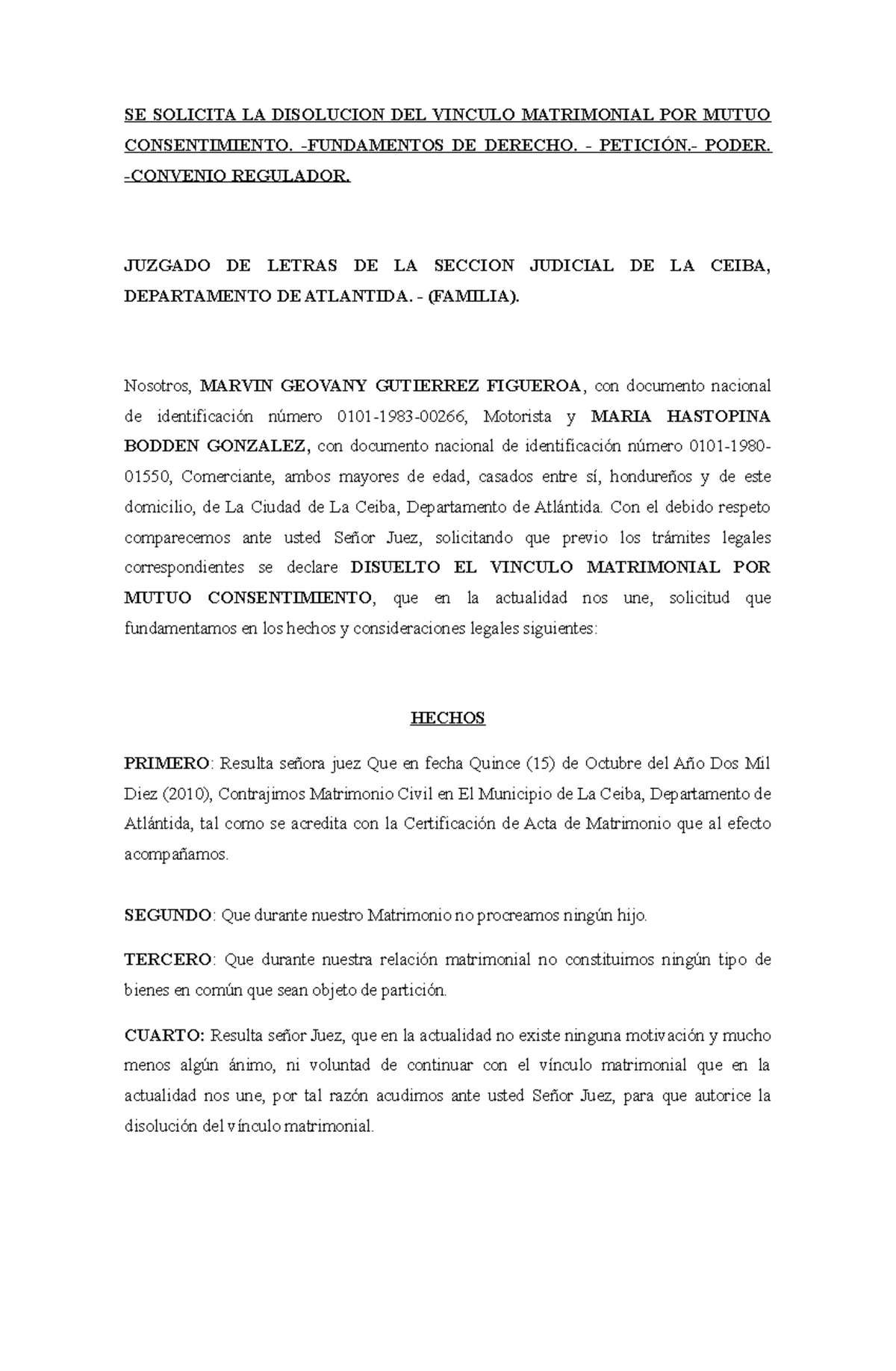 Divorcio Mutuo Sin Hijos Se Solicita La Disolucion Del Vinculo