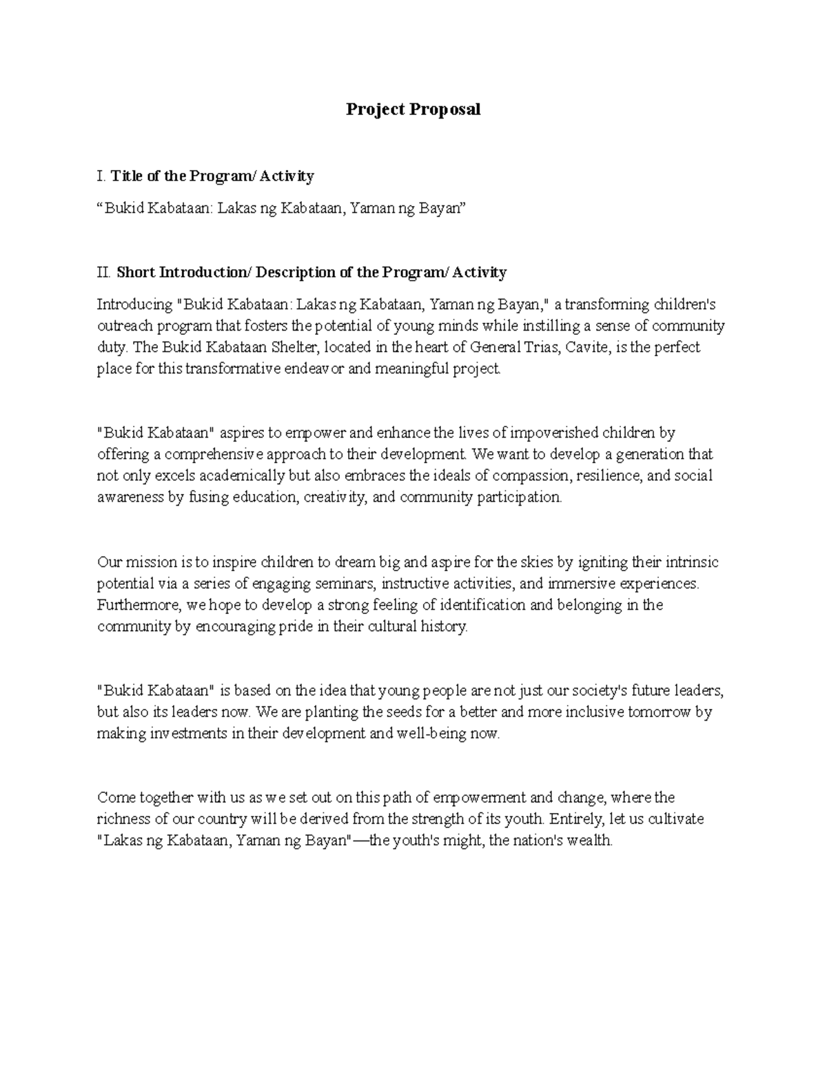 V4 NSTP Project Proposal - Project Proposal I. Title of the Program ...