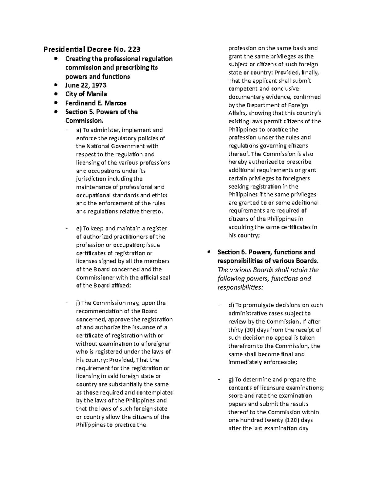 Presidential Decrees - n/a - Presidential Decree No. 223 Creating the ...