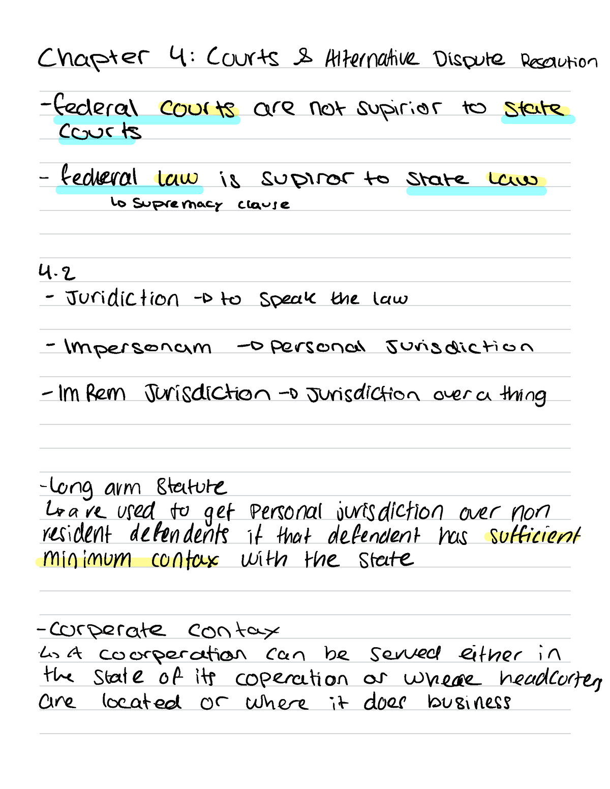 Class Notes Exam 1 Chapter 4 - Chapter 4: Courts & Alternative Dispute ...