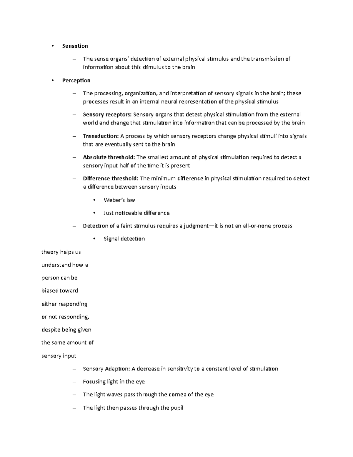 Sensation And Perception Chapter 5 Psychology Notes - Sensation The ...