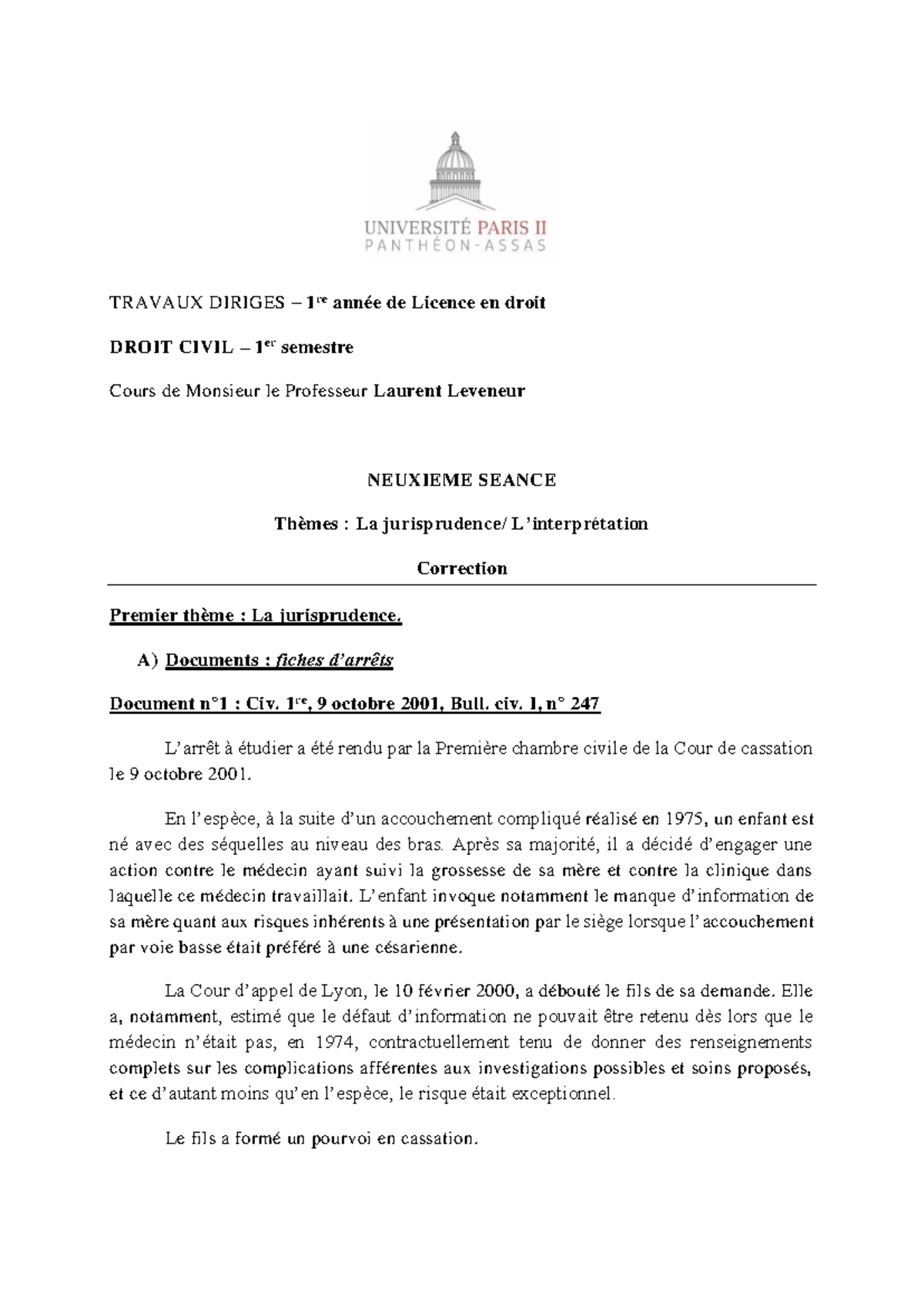 Corrigé TD N°9 - WOW - TRAVAUX DIRIGES – 1 Re Année De Licence En Droit ...