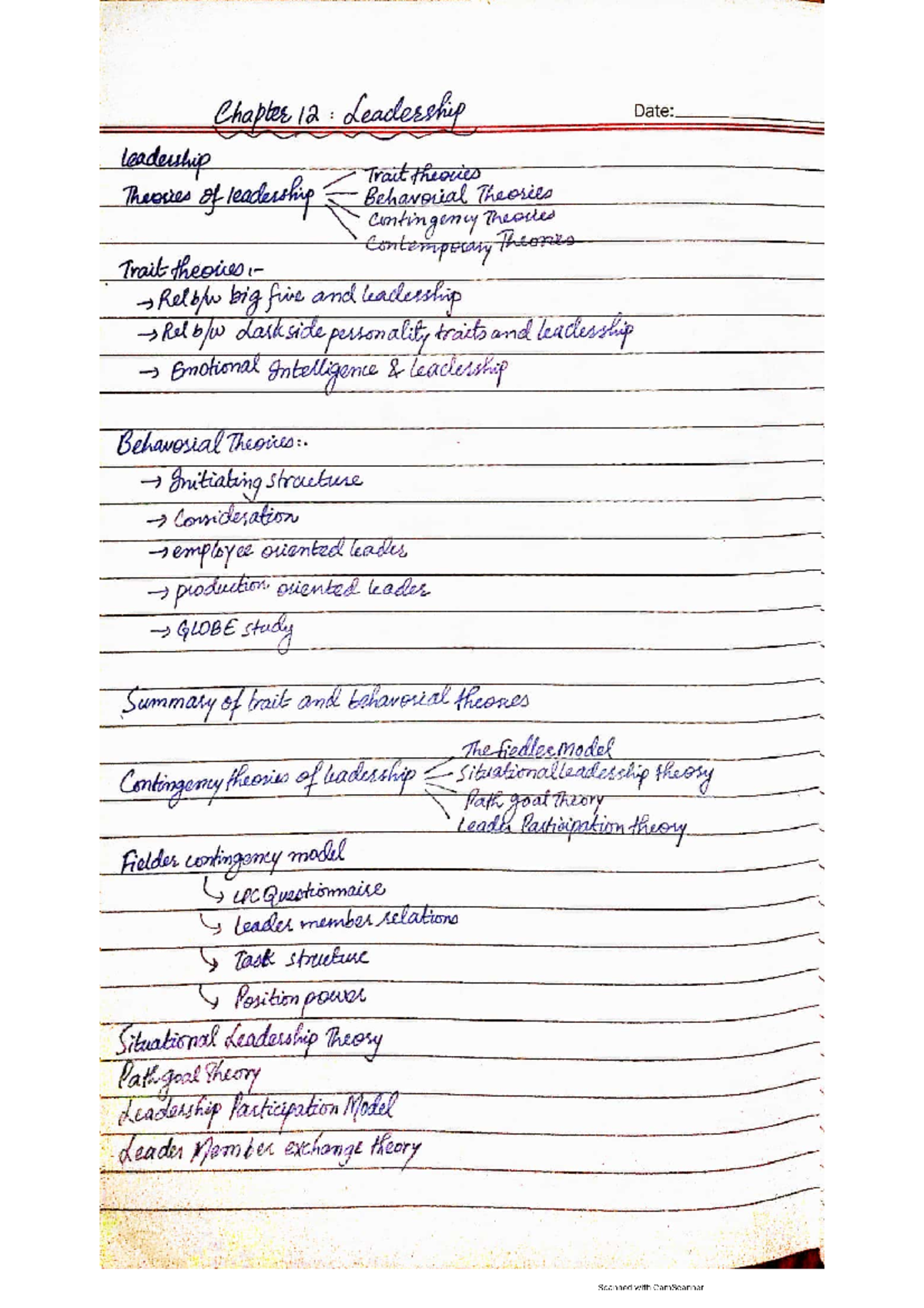 Chapter 12 leadership - Lecture notes All - Organizational Behavior ...