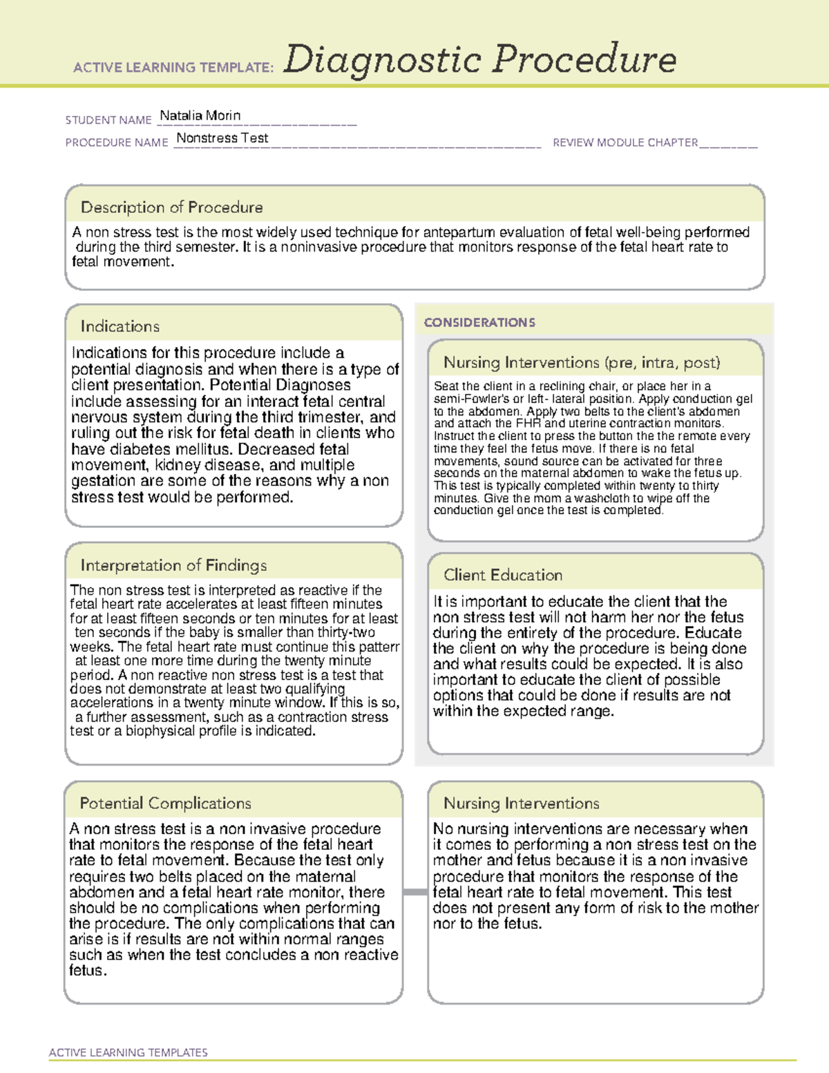 Non Stress Test- Diagnostic Procedure - ACTIVE LEARNING TEMPLATES ...