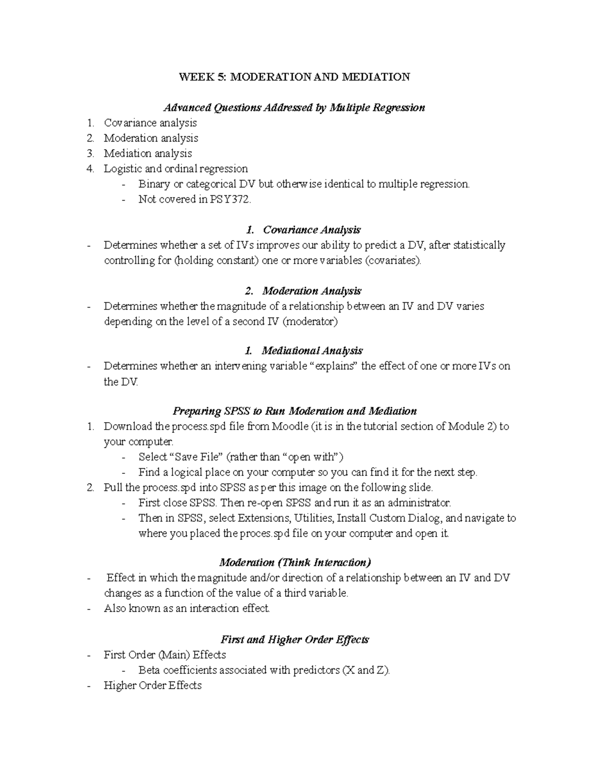 PSY300 WEEK 5 Moderation AND Mediation Notes - WEEK 5: MODERATION AND ...