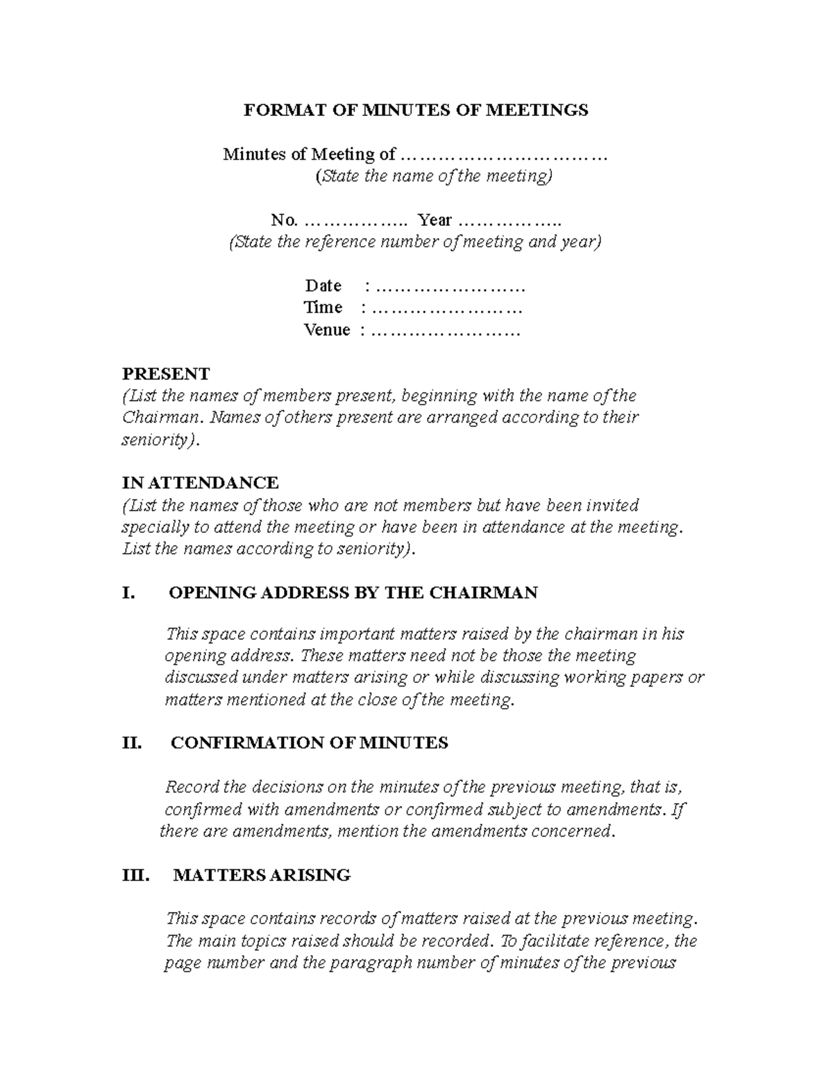 Minutesofmeeting28format29 FORMAT OF MINUTES OF MEETINGS Minutes of Meeting of Studocu