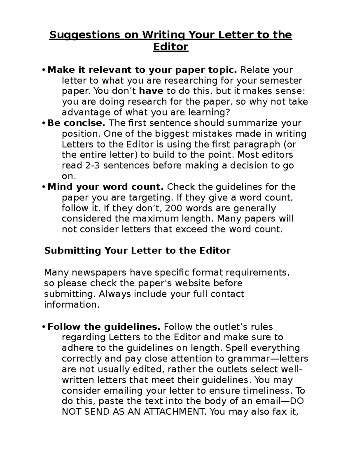 Guidelines Writing A Letter To The Editor Suggestions On Writing Your 