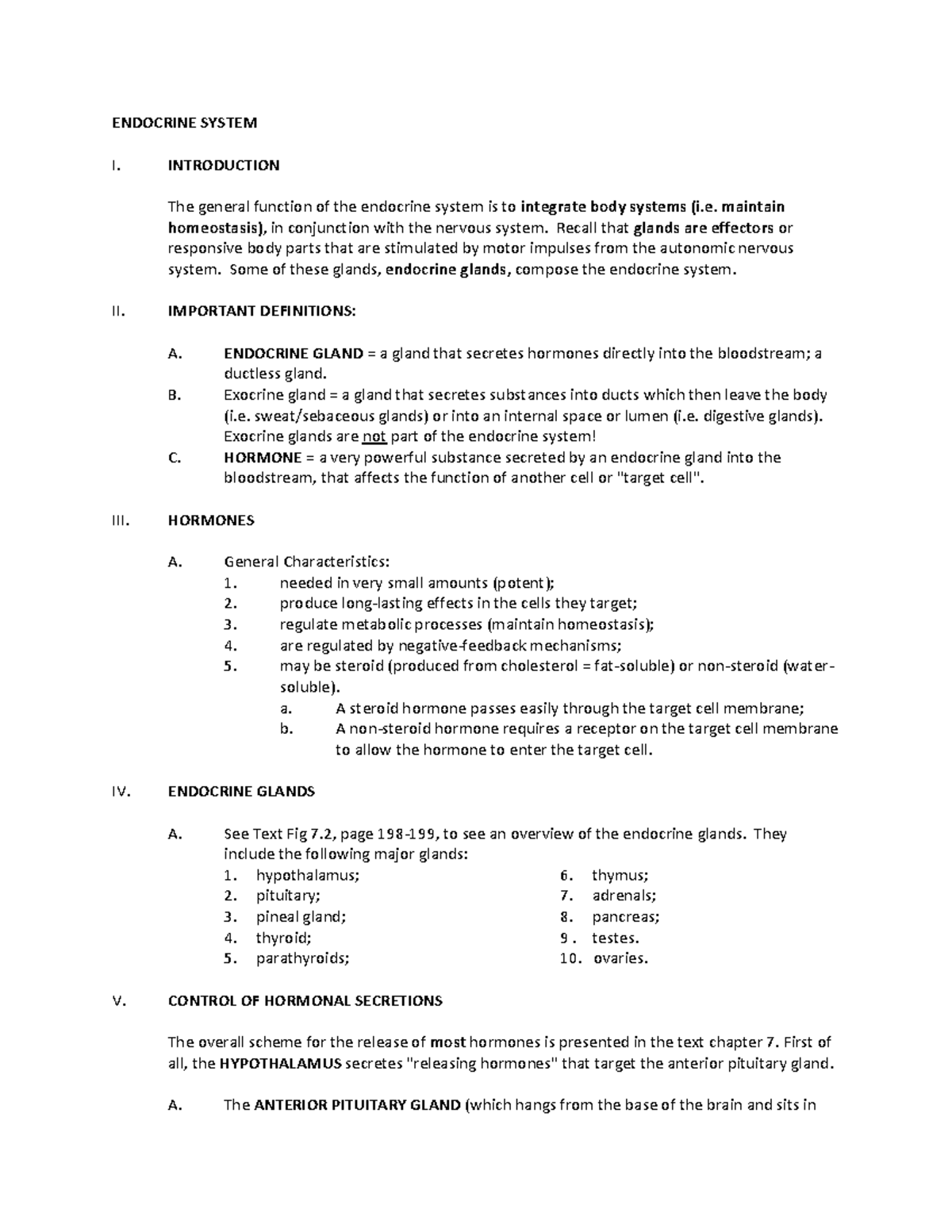 Module 1 Lecture Notes for Endorcrine System S2120 - ENDOCRINE SYSTEM I ...