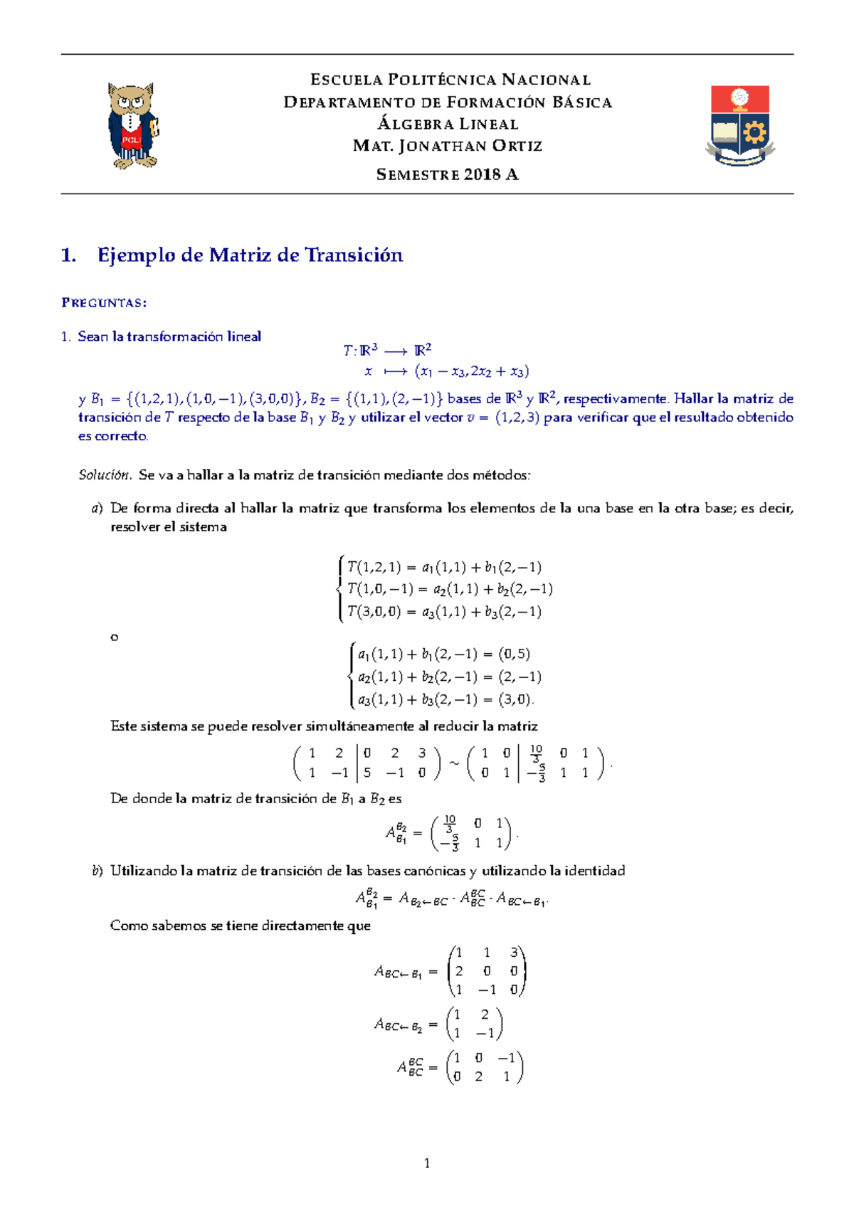 Matriz De Transicion - Informe 1 Algebra Lineal ...