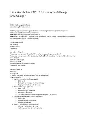 Organisation B Sammanfattning Ledarskapsboken KAP 1 2 8 9 ...