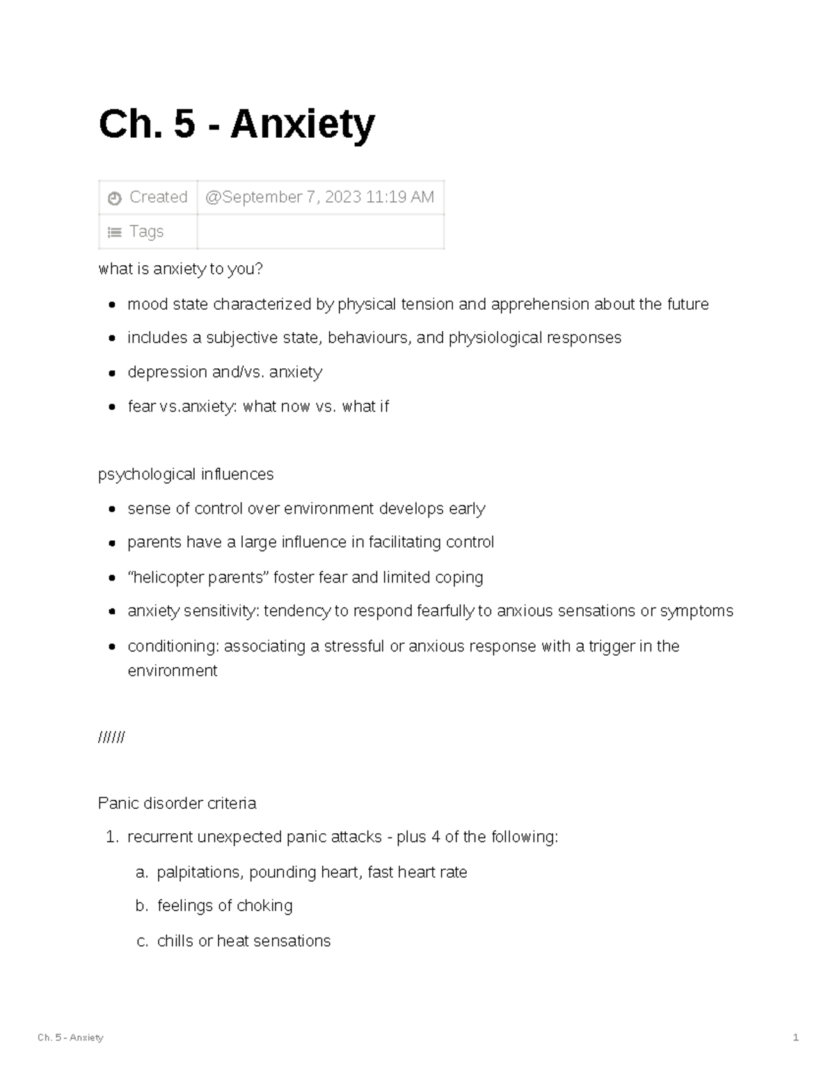 psyc260 Ch.5 Anxiety Ch. 5 Anxiety Created Tags what is anxiety