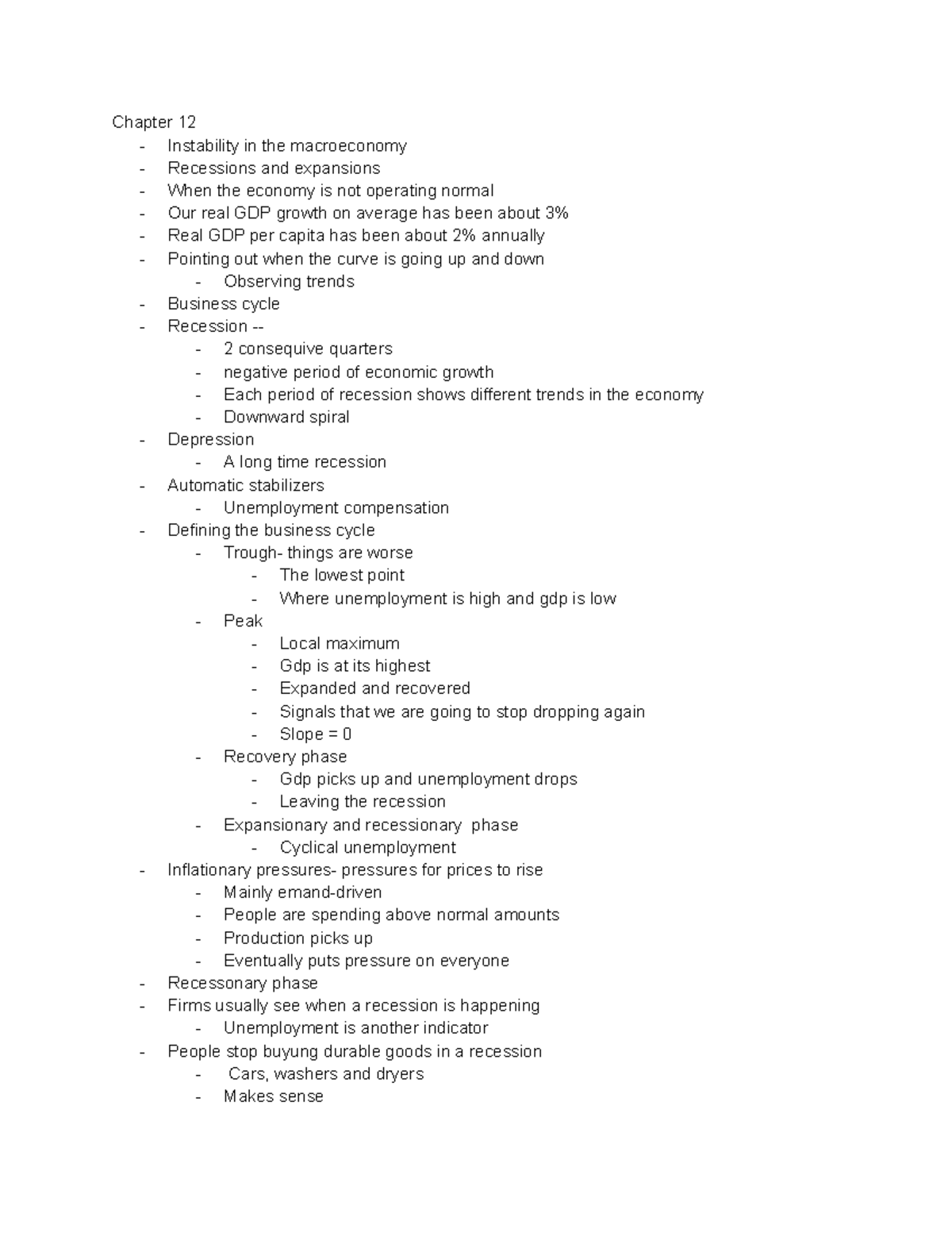 Module 3 class notes - Chapter 12 - Instability in the macroeconomy ...
