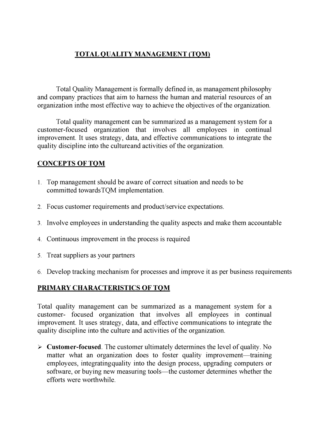 thesis related to total quality management