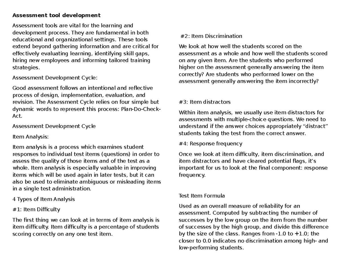 Assessment tool development 4 - Assessment tool development Assessment ...