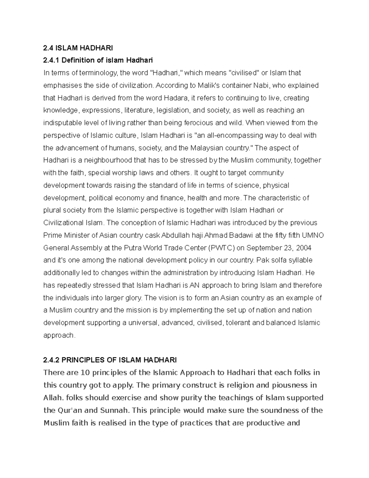 PAD270 Islam Hadhari - 2 ISLAM HADHARI 2.4 Definition of islam Hadhari ...
