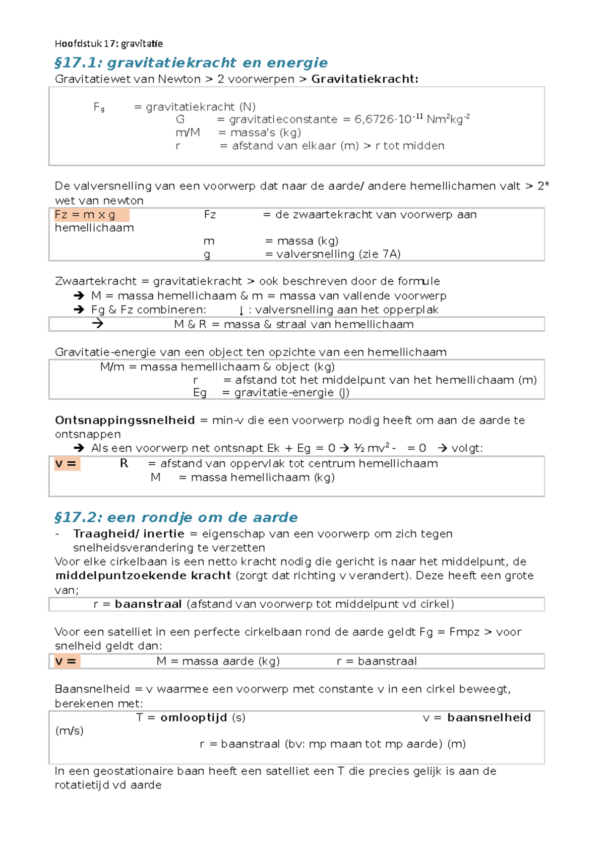 Natuurkunde H17 Samenvatting - Hoofdstuk 17: Gravitatie §17 ...