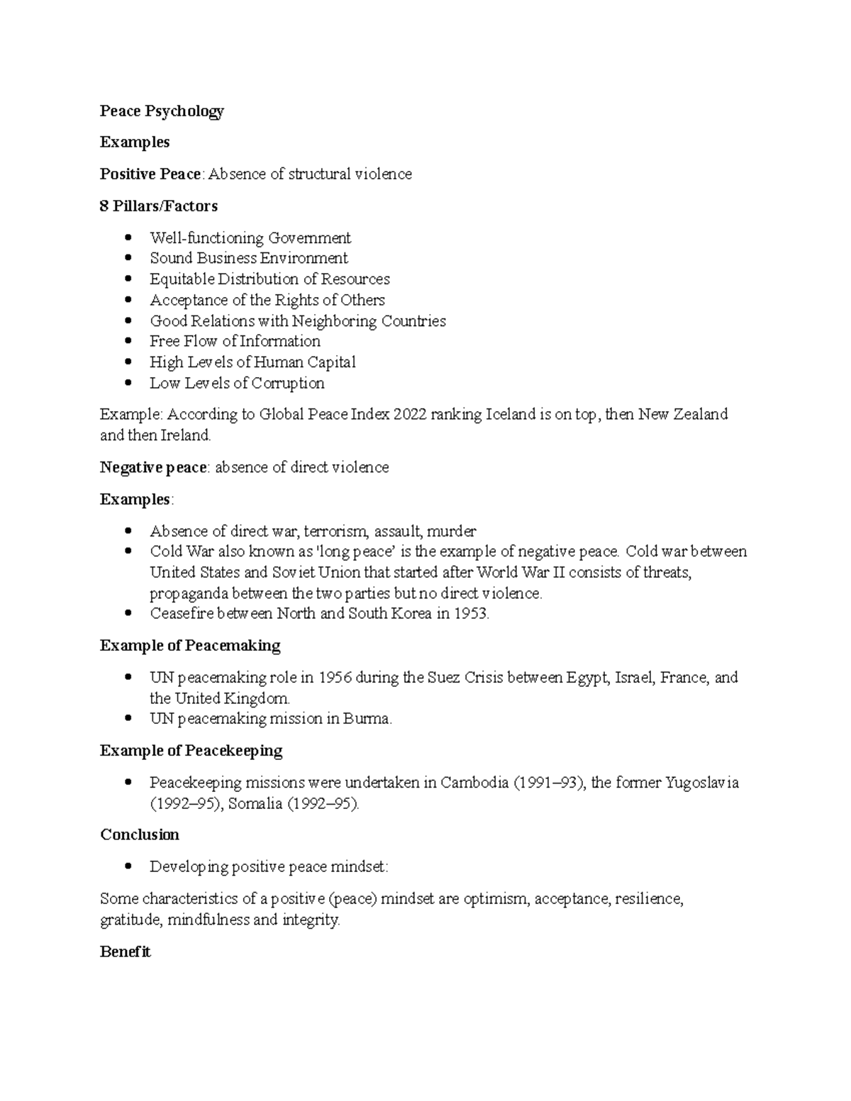 Peace Psychology Summary Peace Psychology Examples Positive Peace