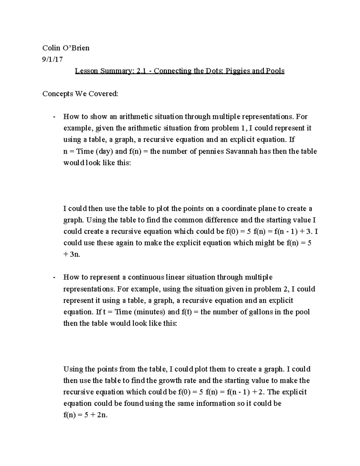 Lesson Summary - 2.1 - Colin O’Brien 9/1/ Lesson Summary: 2 ...