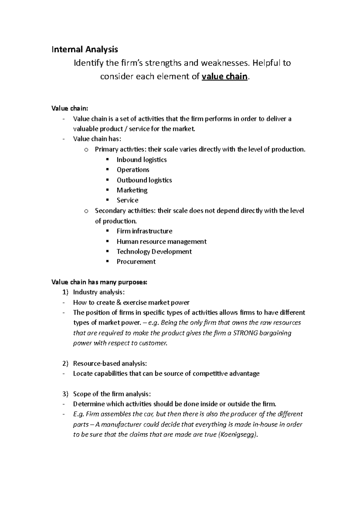 Corporate Strategy A Lecture 6 notes - Internal Analysis Identify the ...