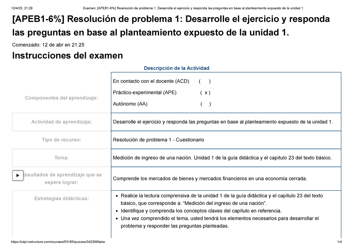 Examen [APEB 1-6%] Resolución De Problema 1 Desarrolle El Ejercicio Y ...