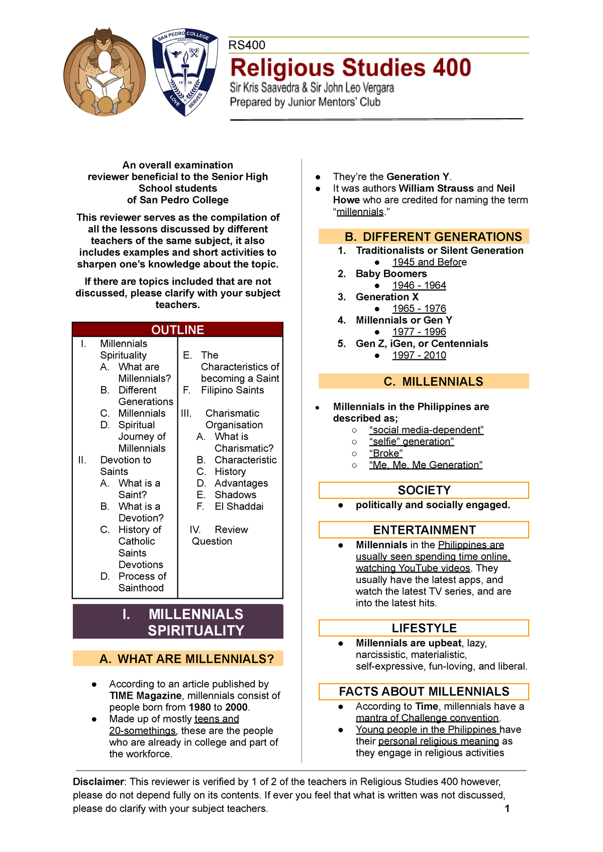 Religious Studies 400 - This Is RS 400 Lecture Notes To Take Notes - An ...