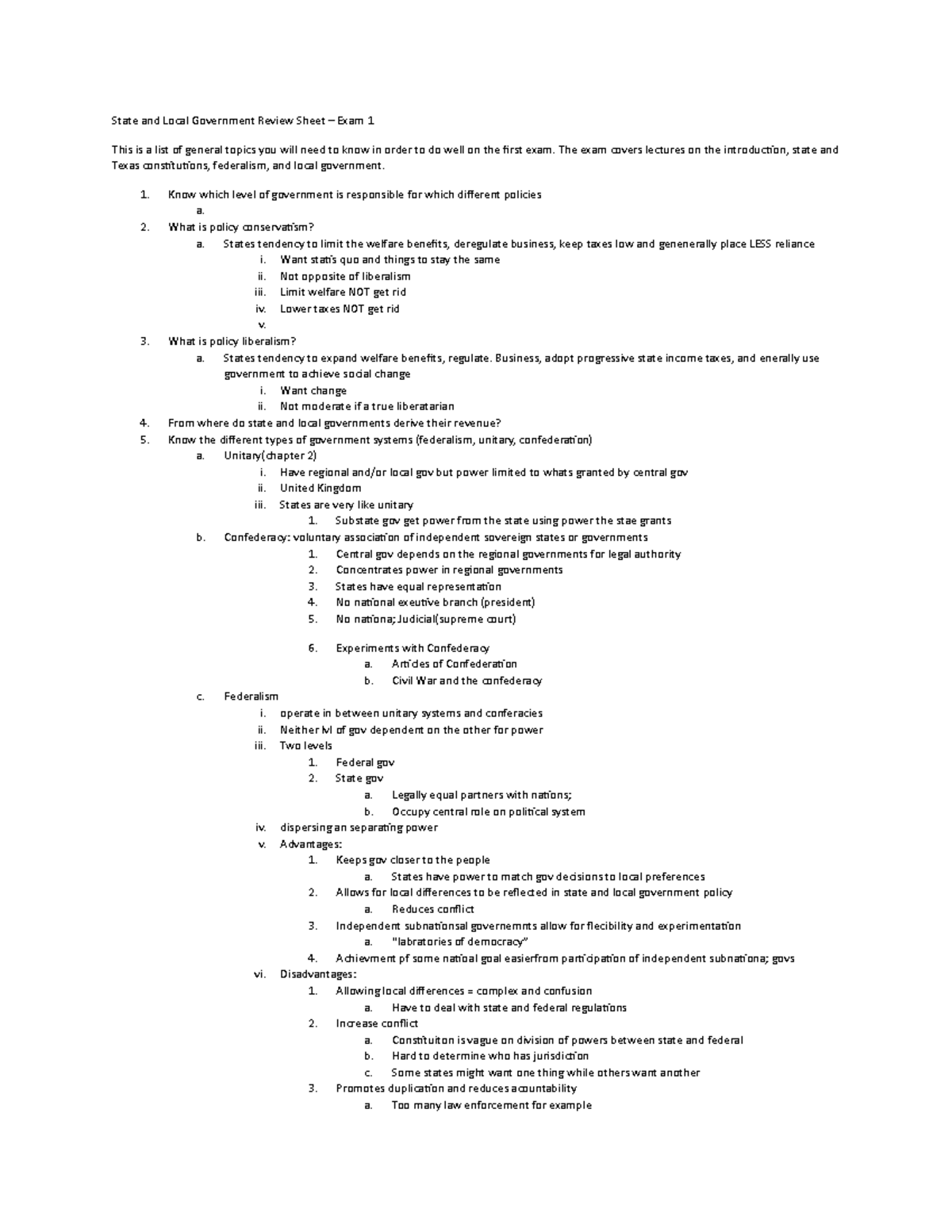 POLS Exam 1 Review - State and Local Government Review Sheet – Exam 1 ...