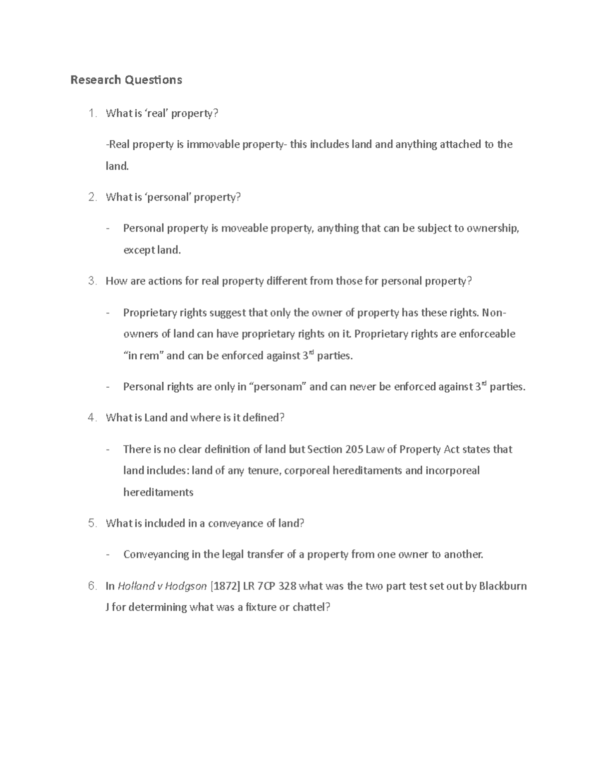 Property Law Research Questions LBU Studocu