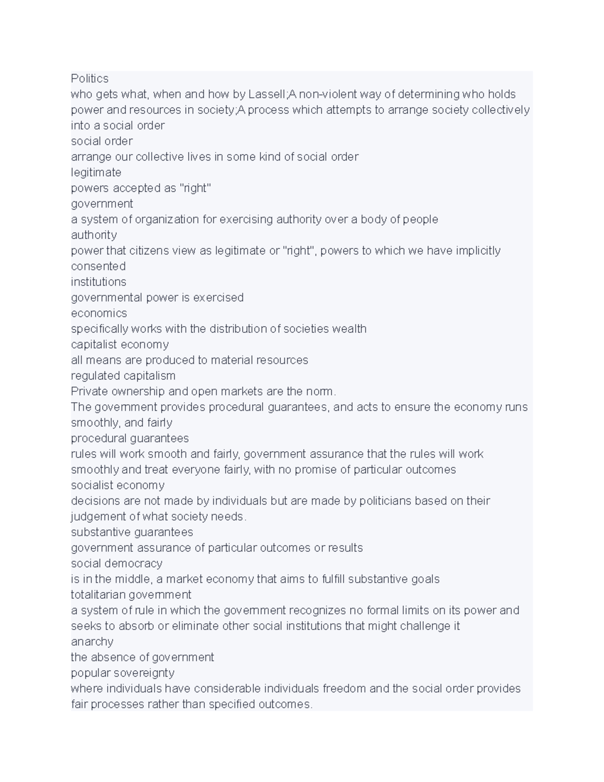 Psci 2305 notes - Politics who gets what, when and how by Lassell;A non ...
