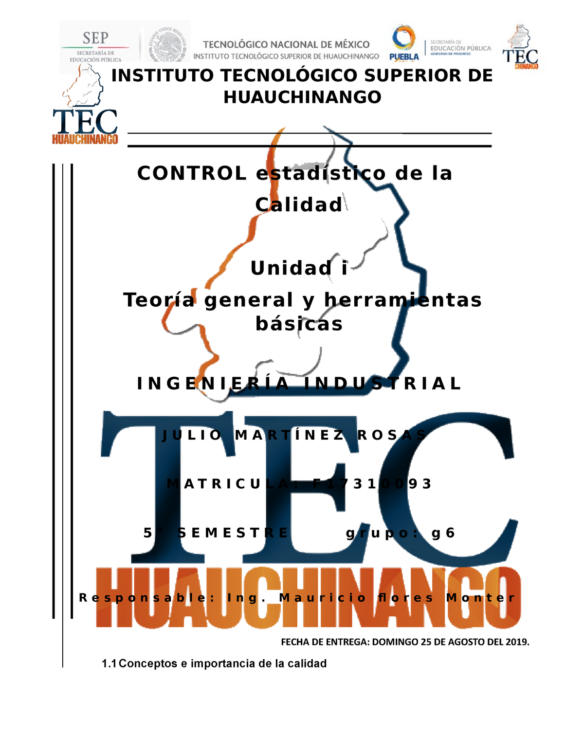 Unidad I Teoría General Y Herramientas Básicas - CONTROL Estadístico De ...